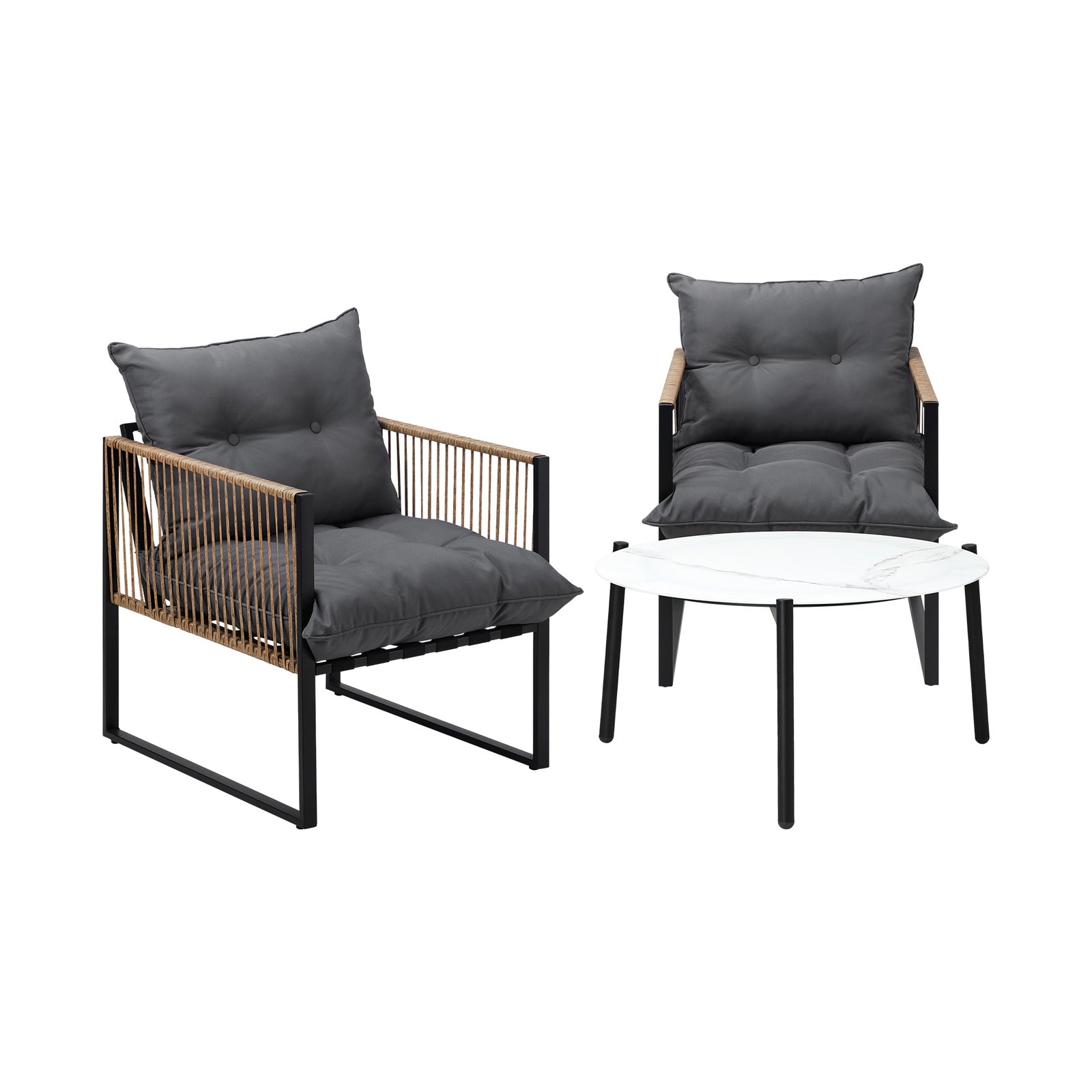 Livsip Outdoor Patio Set Furniture White 70cm Coffee Table Rattan Chairs 3PCS - Sunyee