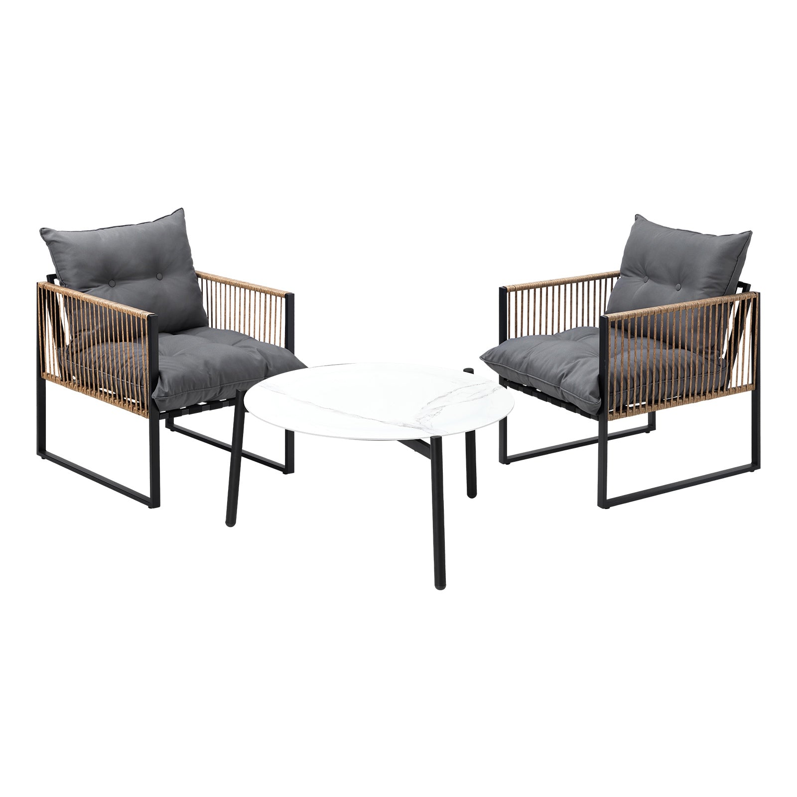 Livsip Outdoor Patio Set Furniture White 70cm Coffee Table Rattan Chairs 3PCS - Sunyee