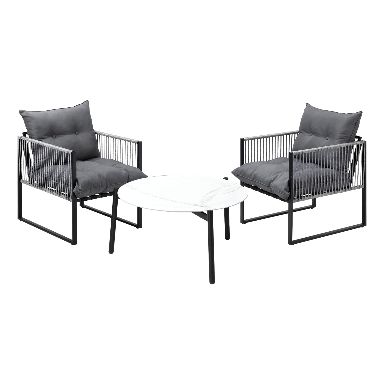 Livsip 3PCS Outdoor Patio Set Table Garden Lounge Chairs White 70cm Coffee Table - Sunyee