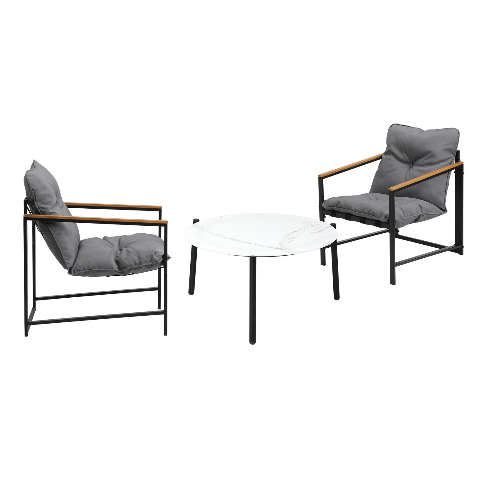 Livsip 3PC Outdoor Patio Furniture Set Bistro Sets 70CM Round White Marble Table - Sunyee