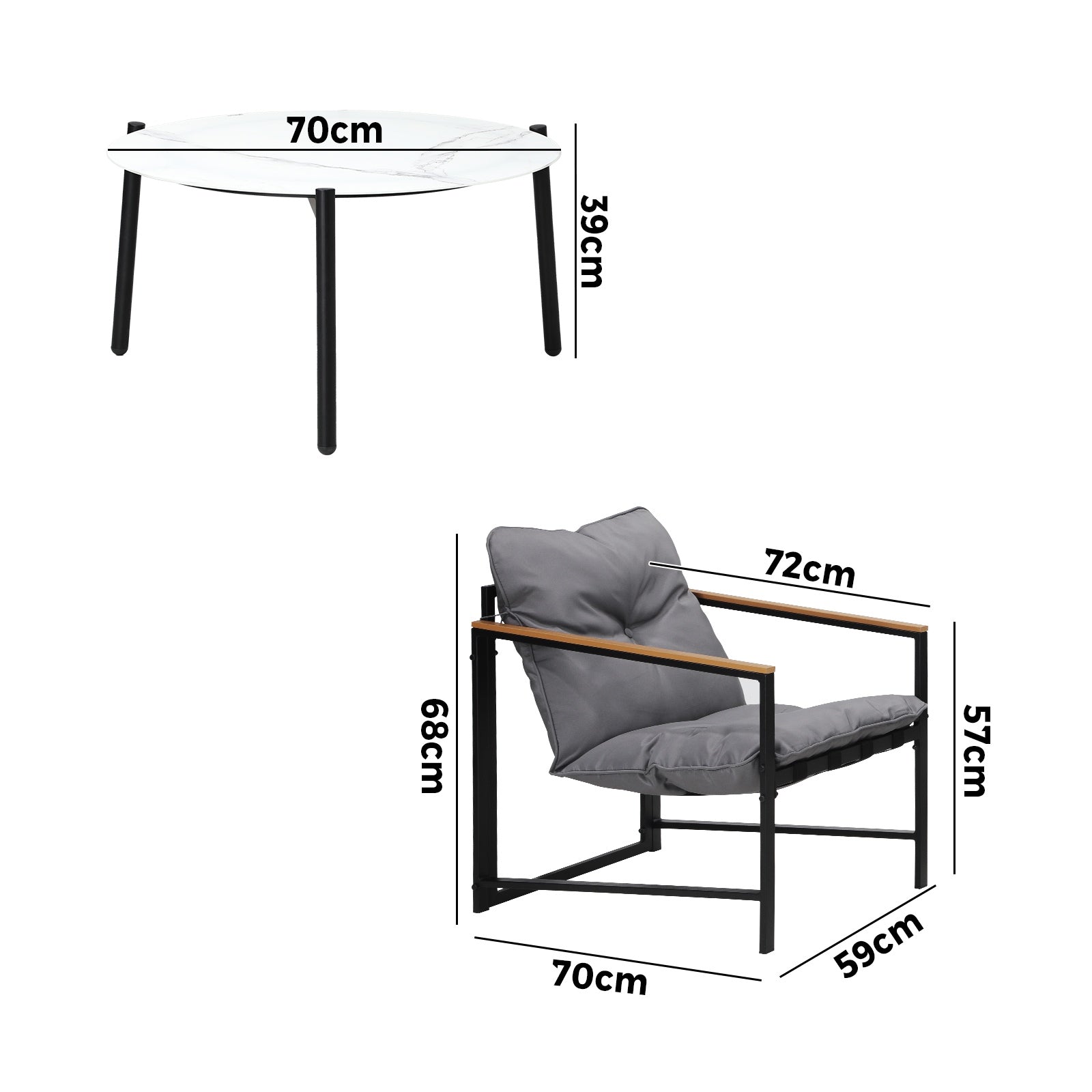 Livsip 3PC Outdoor Patio Furniture Set Bistro Sets 70CM Round White Marble Table - Sunyee