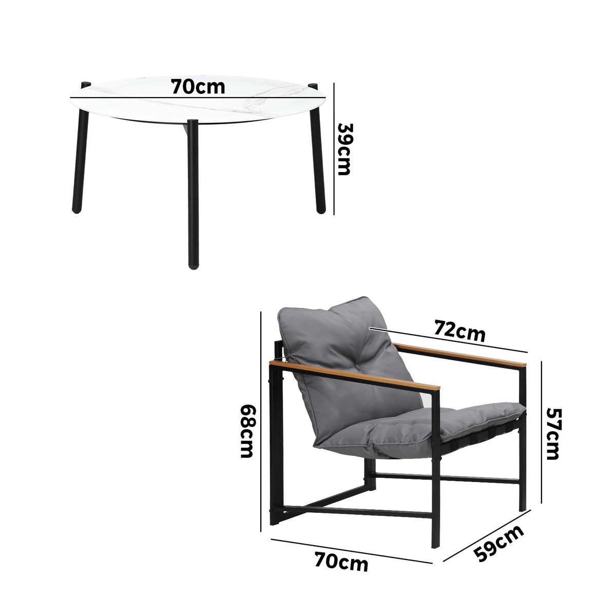 Livsip 5PC Outdoor Patio Furniture Set Bistro Sets 70CM Round White Marble Table - Sunyee