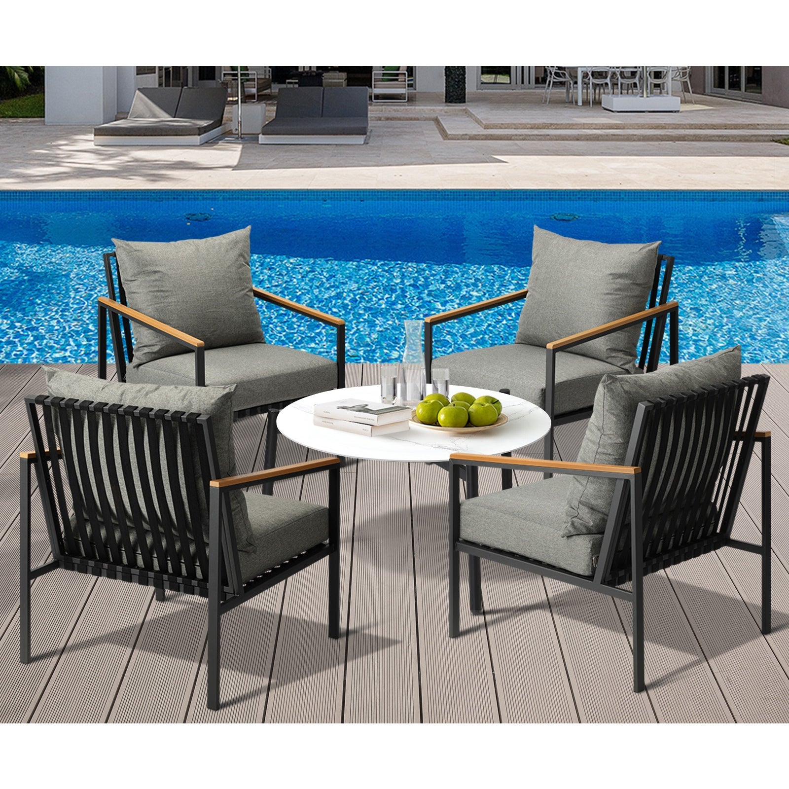 Livsip Outdoor Lounge Set Patio Furniture Coffee White 70cm Table Chairs 5PCS - Sunyee