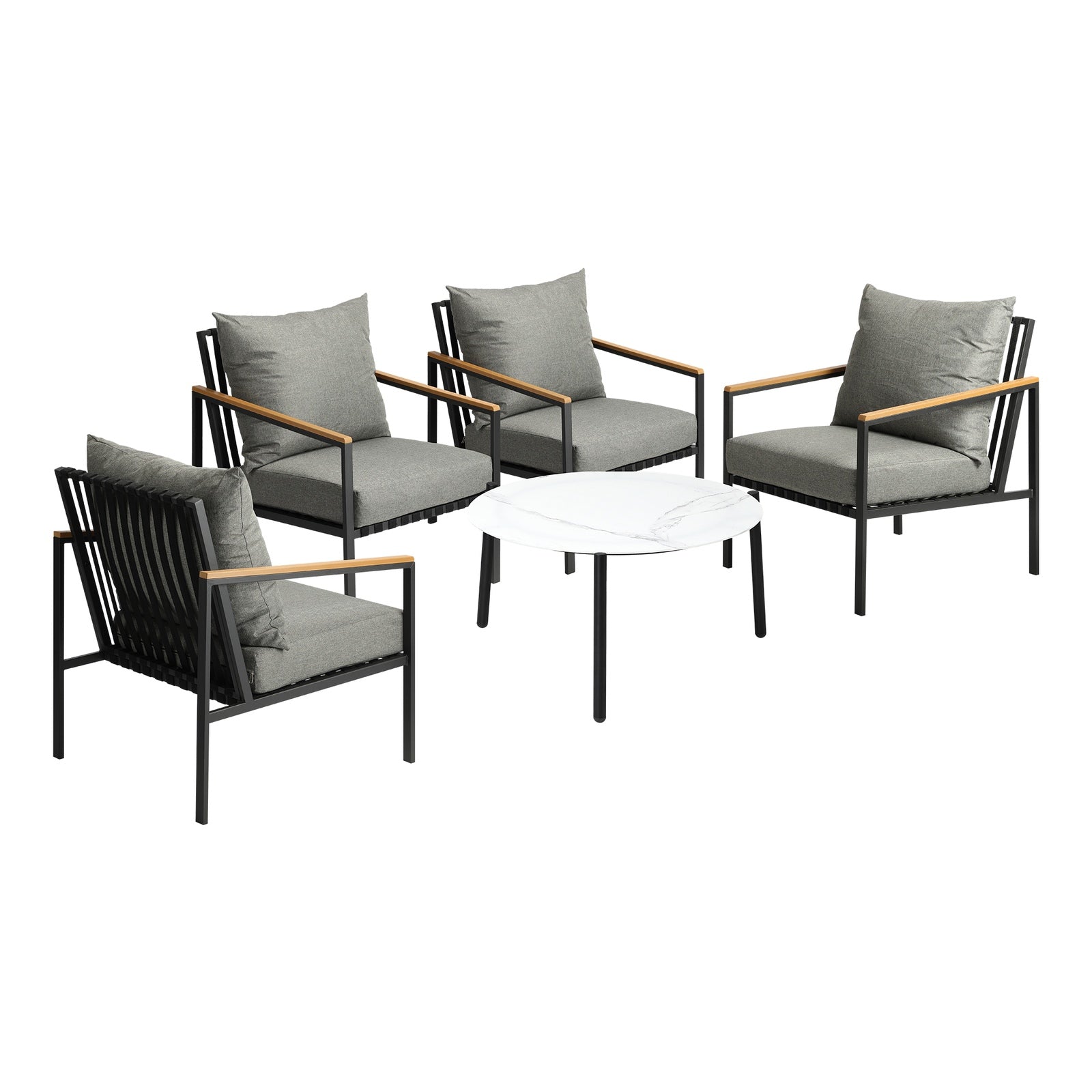 Livsip Outdoor Lounge Set Patio Furniture Coffee White 70cm Table Chairs 5PCS - Sunyee