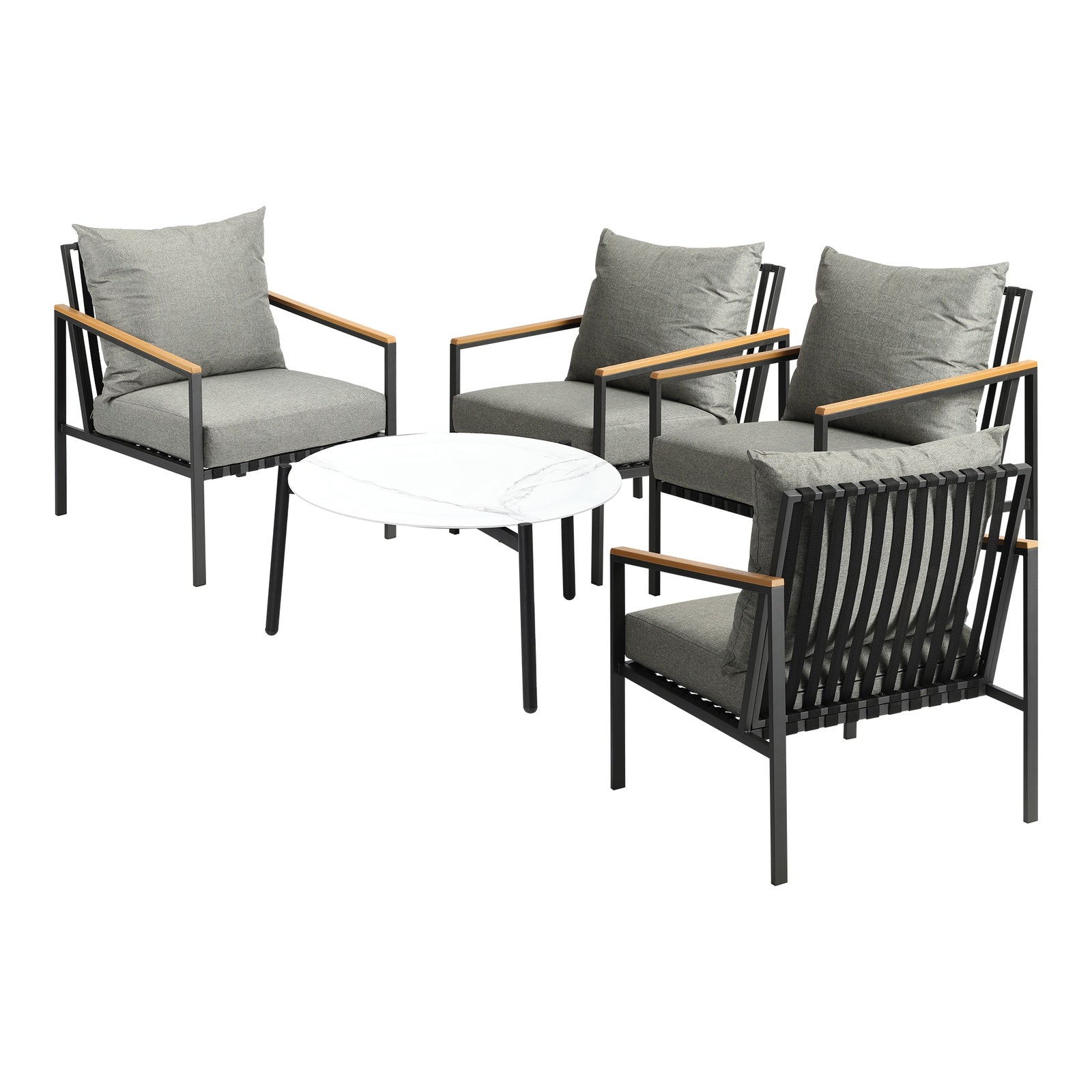 Livsip Outdoor Lounge Set Patio Furniture Coffee White 70cm Table Chairs 5PCS - Sunyee