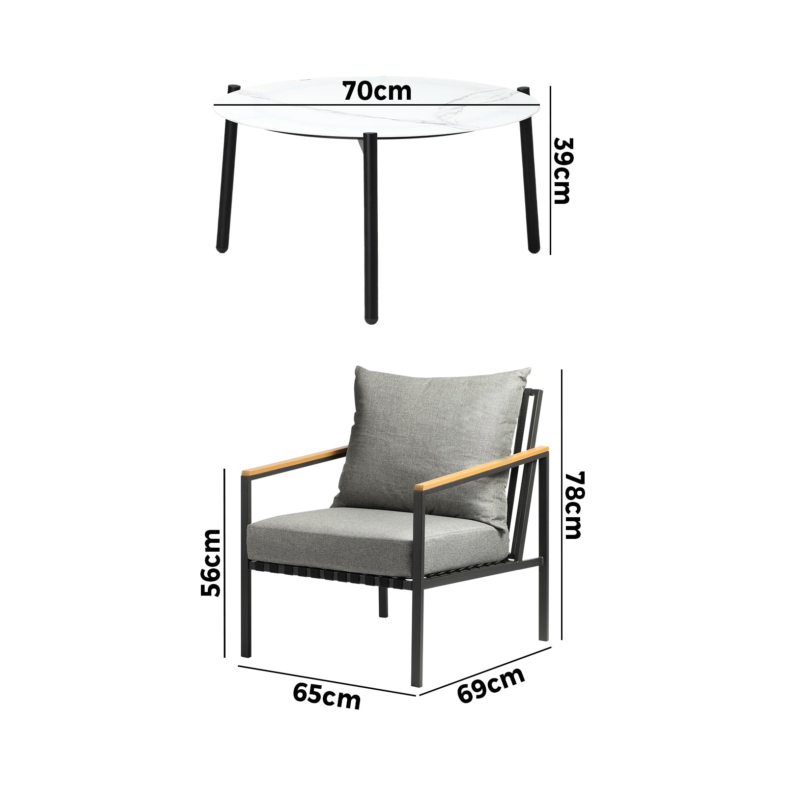 Livsip Outdoor Lounge Set Patio Furniture Coffee White 70cm Table Chairs 5PCS - Sunyee