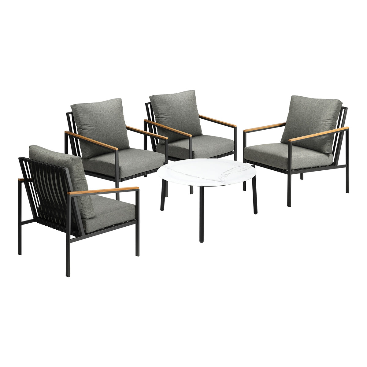 Livsip Outdoor Patio Lounge Set Furniture Coffee White 70cm Table Sofa Chairs5PC - Sunyee