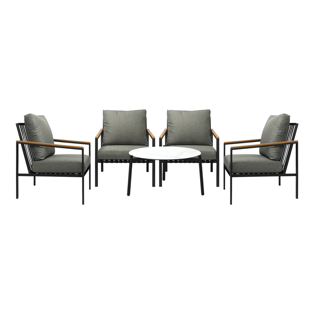 Livsip Outdoor Patio Lounge Set Furniture Coffee White 70cm Table Sofa Chairs5PC - Sunyee