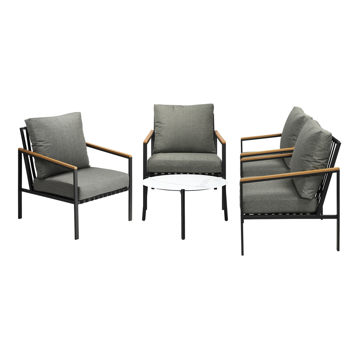 Livsip Outdoor Patio Lounge Set Furniture Coffee White 70cm Table Sofa Chairs5PC - Sunyee