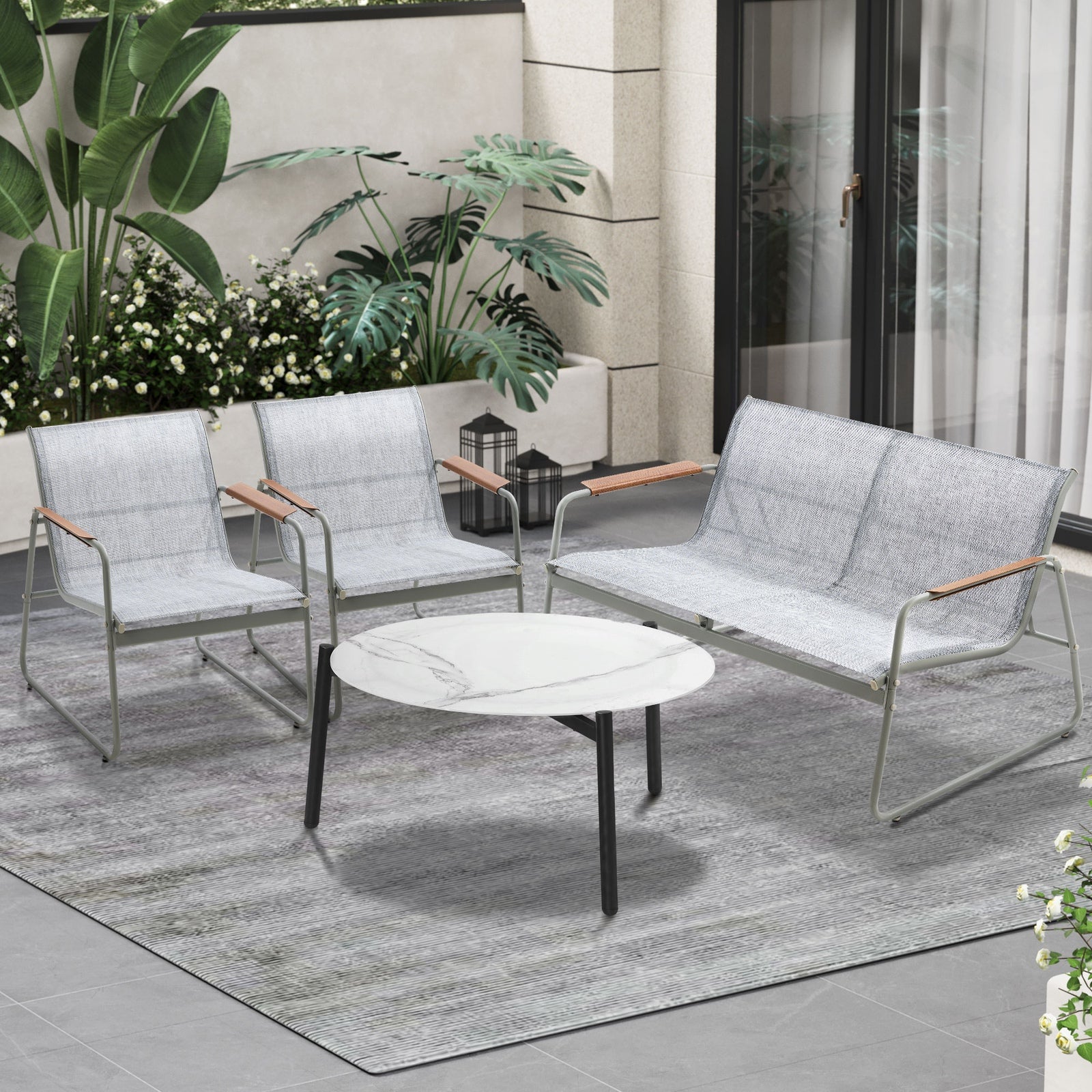 Livsip Outdoor Patio Setting 4x Chairs 70cm Coffee Table Garden Furniture Lounge - Sunyee