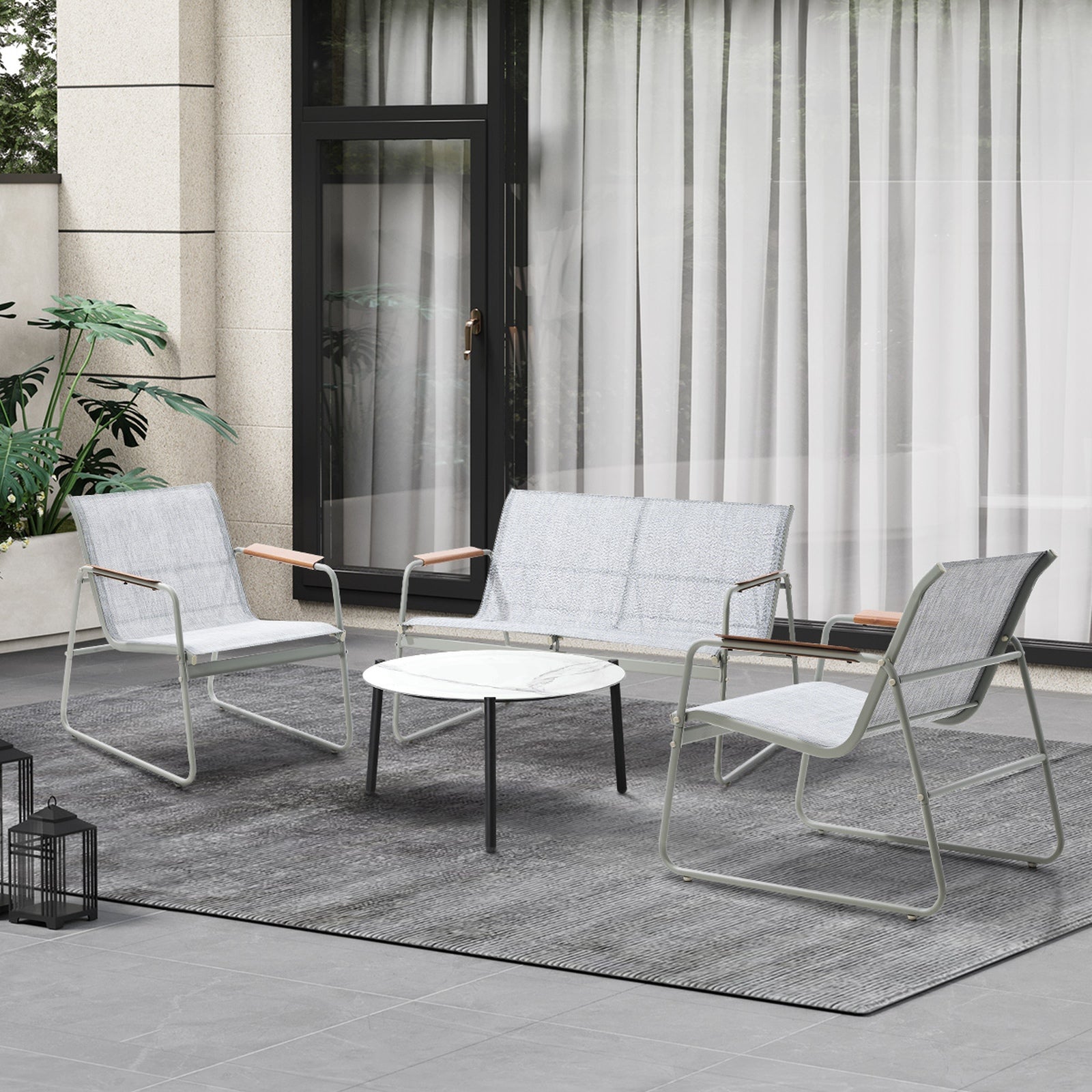Livsip Outdoor Patio Setting 4x Chairs 70cm Coffee Table Garden Furniture Lounge - Sunyee