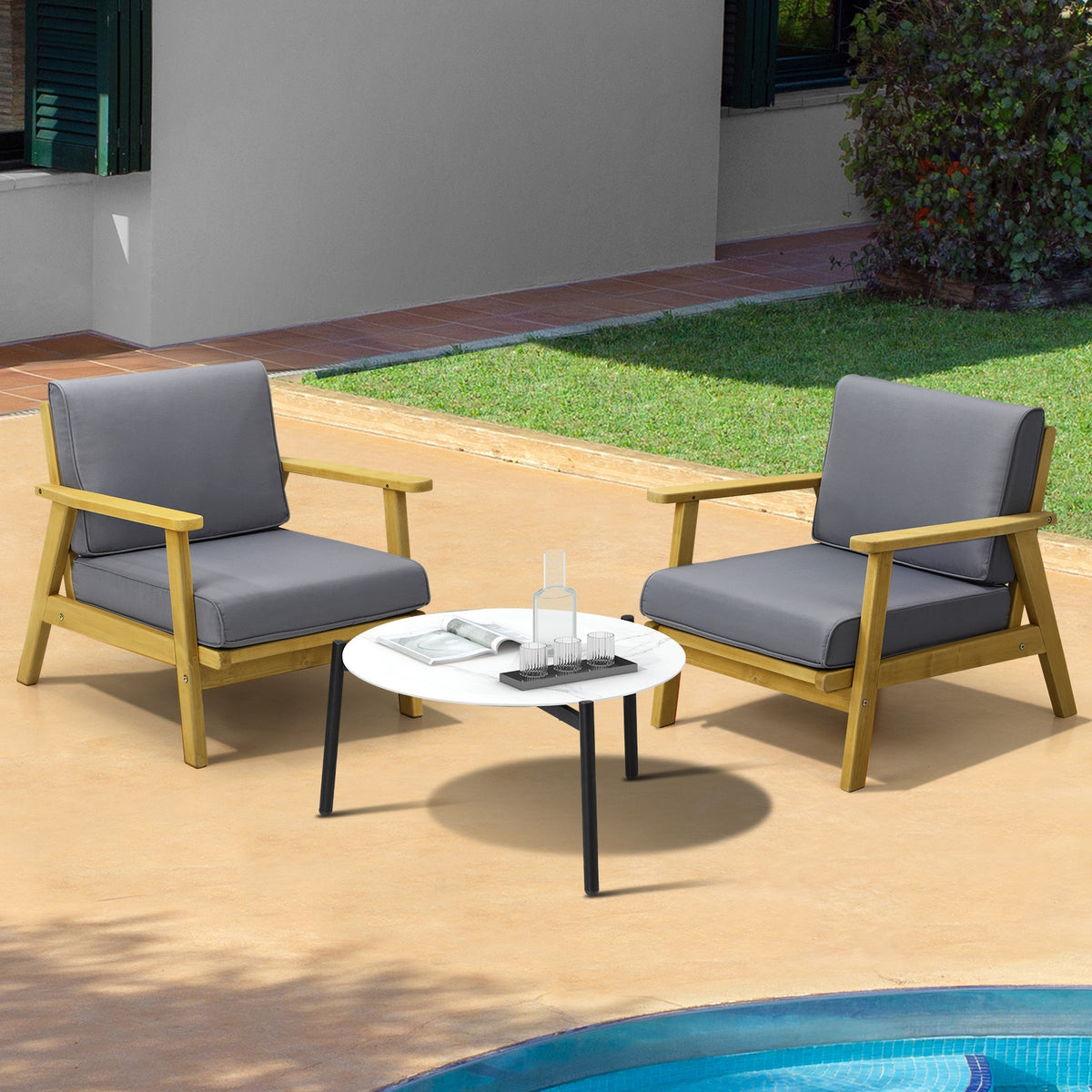 Livsip Outdoor Lounge Set 3PCS Patio Furniture Sets 70cm White Coffee Side Table - Sunyee