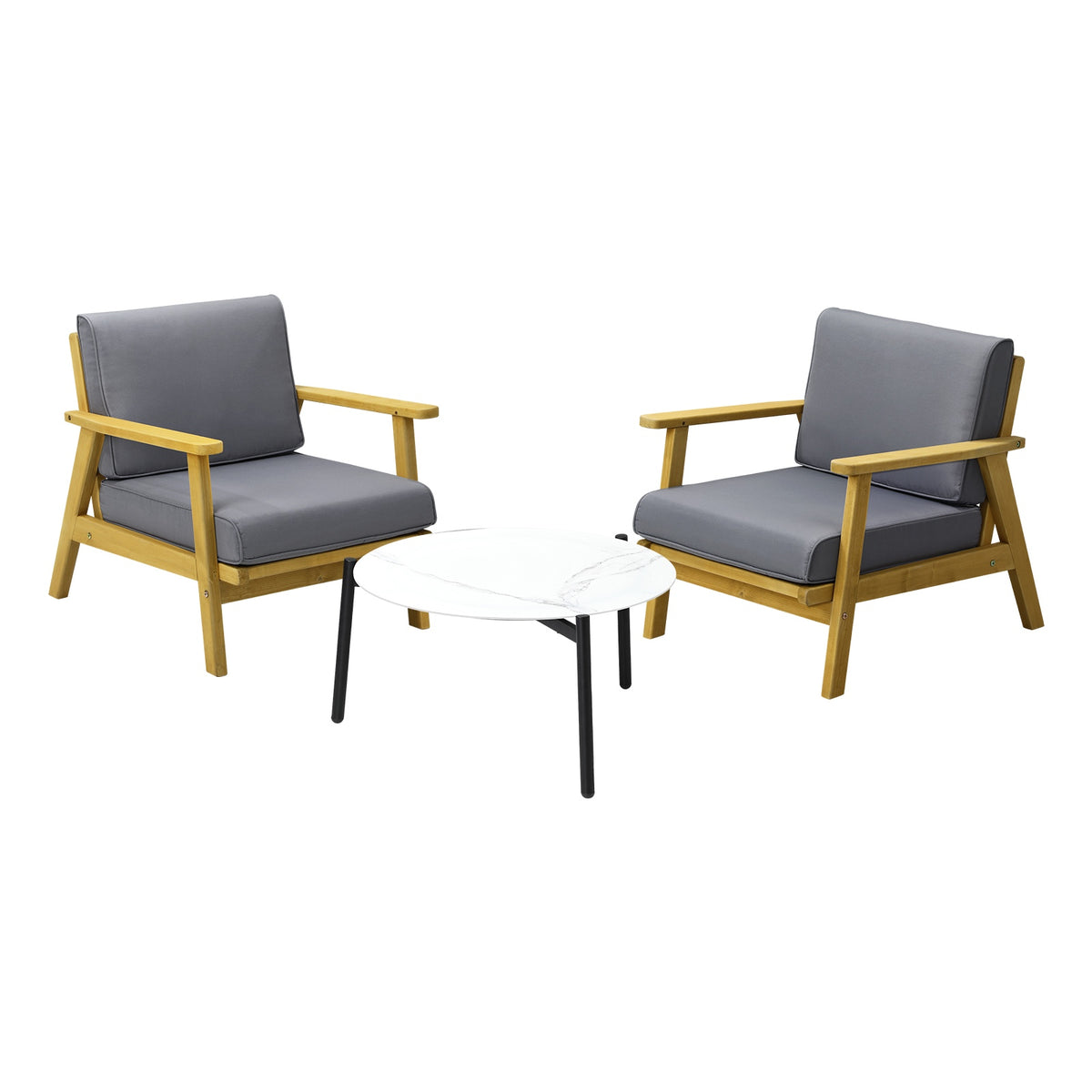 Livsip Outdoor Lounge Set 3PCS Patio Furniture Sets 70cm White Coffee Side Table - Sunyee