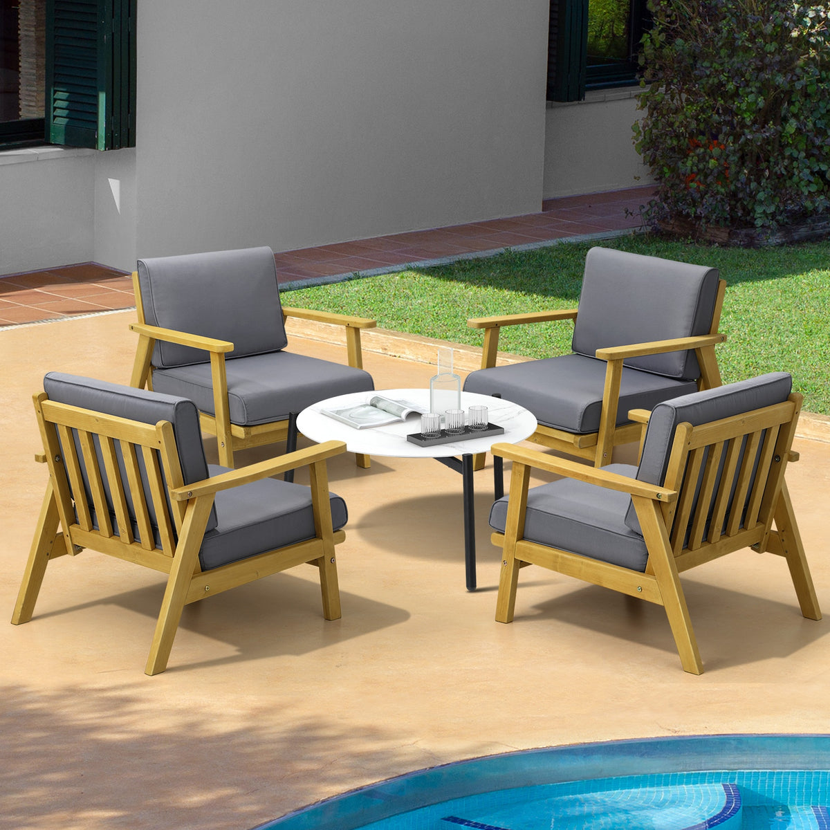Livsip Outdoor Lounge Set 5PCS Patio Furniture Sets 70cm White Coffee Side Table - Sunyee