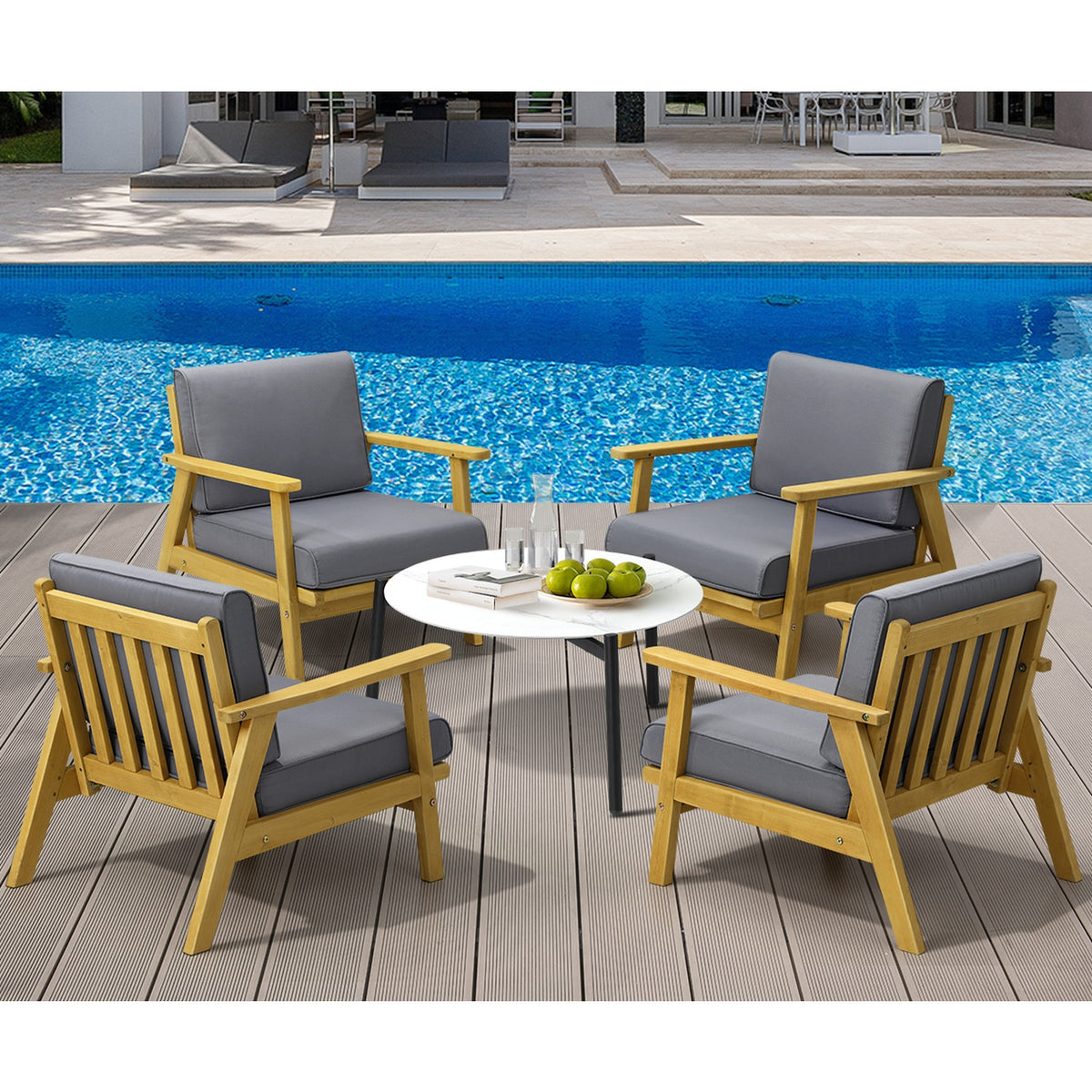 Livsip Outdoor Lounge Set 5PCS Patio Furniture Sets 70cm White Coffee Side Table - Sunyee