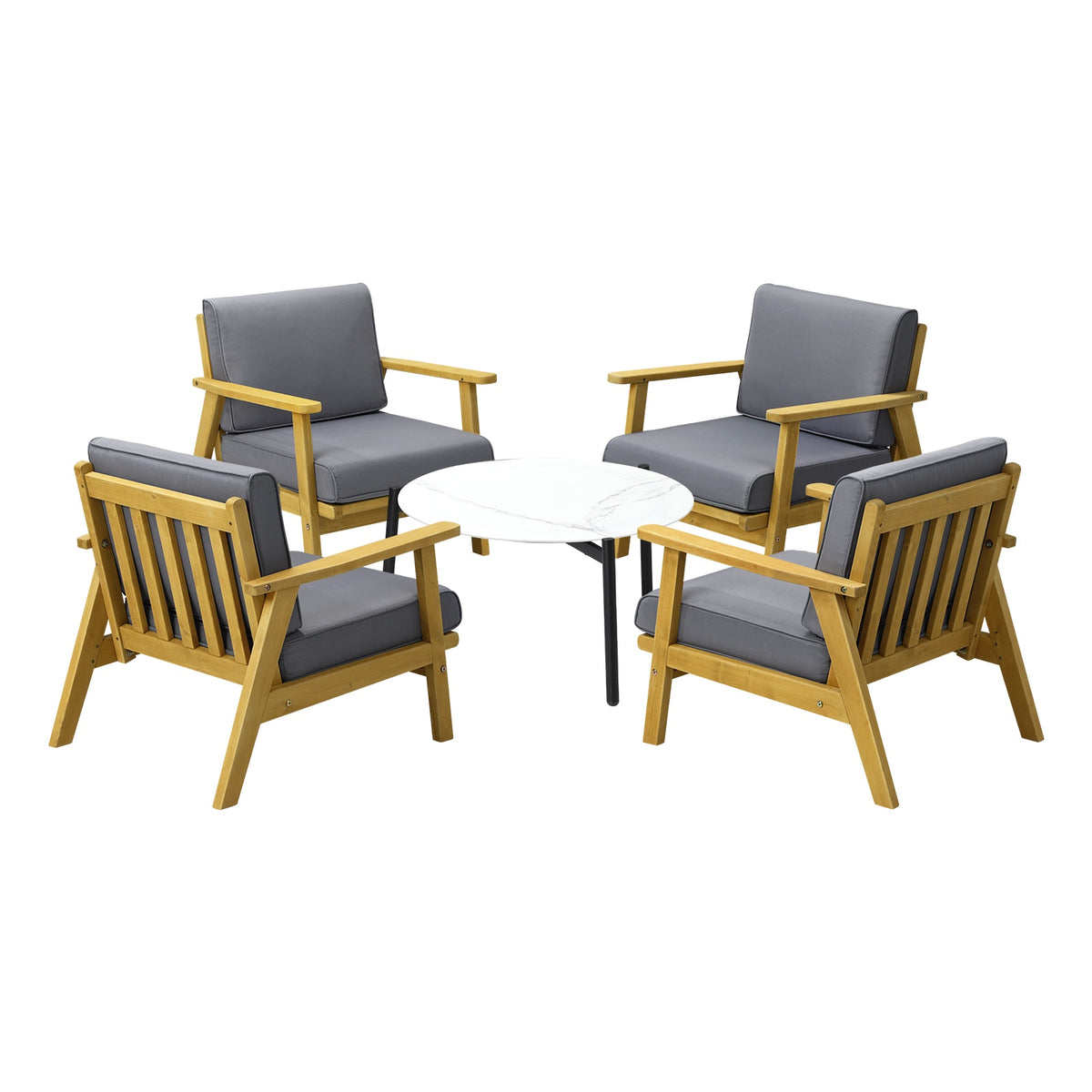 Livsip Outdoor Lounge Set 5PCS Patio Furniture Sets 70cm White Coffee Side Table - Sunyee
