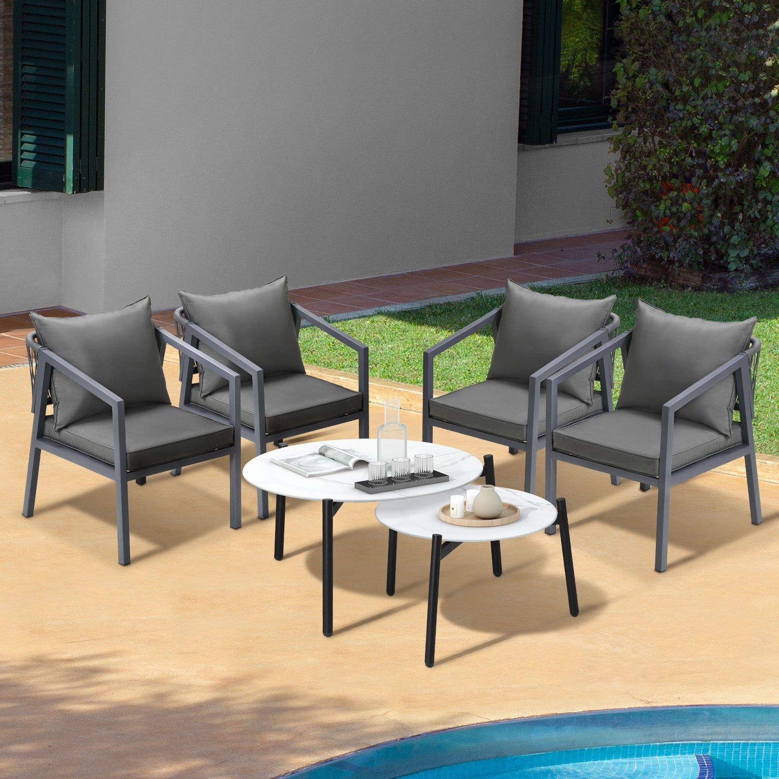 Livsip 6PCS Outdoor Patio Setting Furniture Lounge White 70cm Coffee Table Set - Sunyee