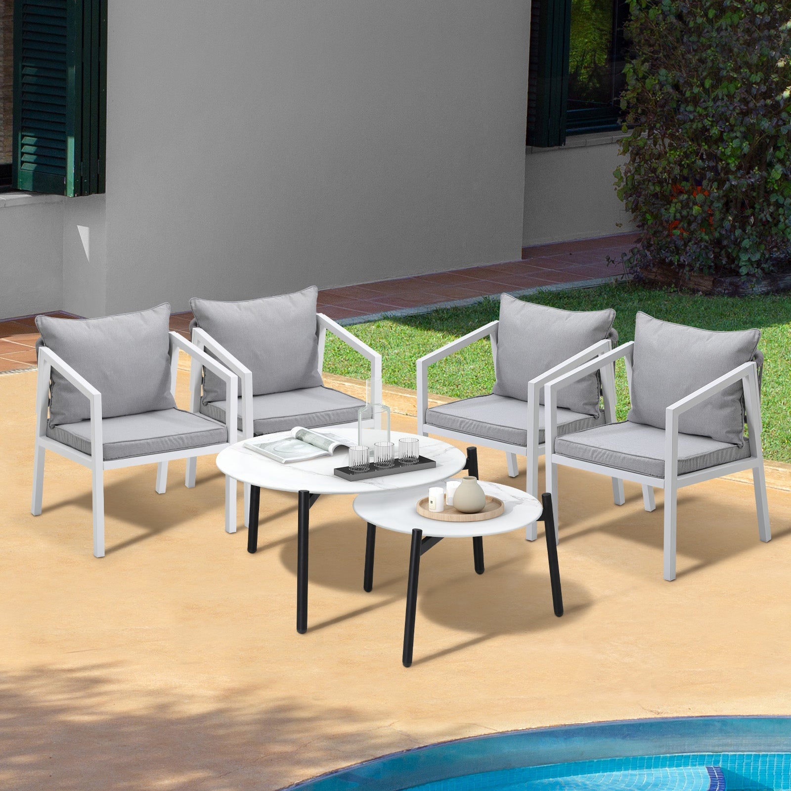 Livsip 6PCS Outdoor Patio Setting Furniture Lounge White 70cm Coffee Table Set - Sunyee