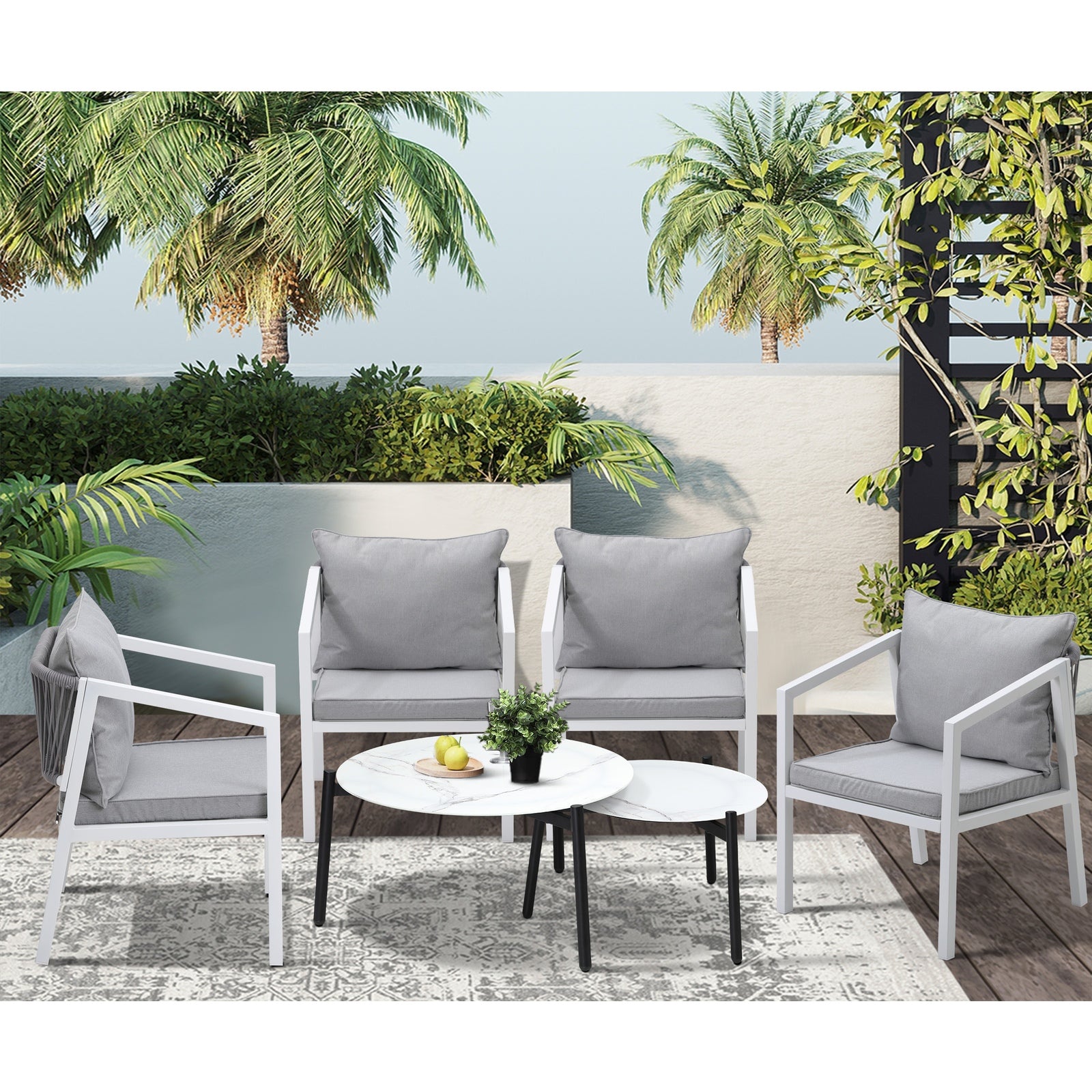 Livsip 6PCS Outdoor Patio Setting Furniture Lounge White 70cm Coffee Table Set - Sunyee