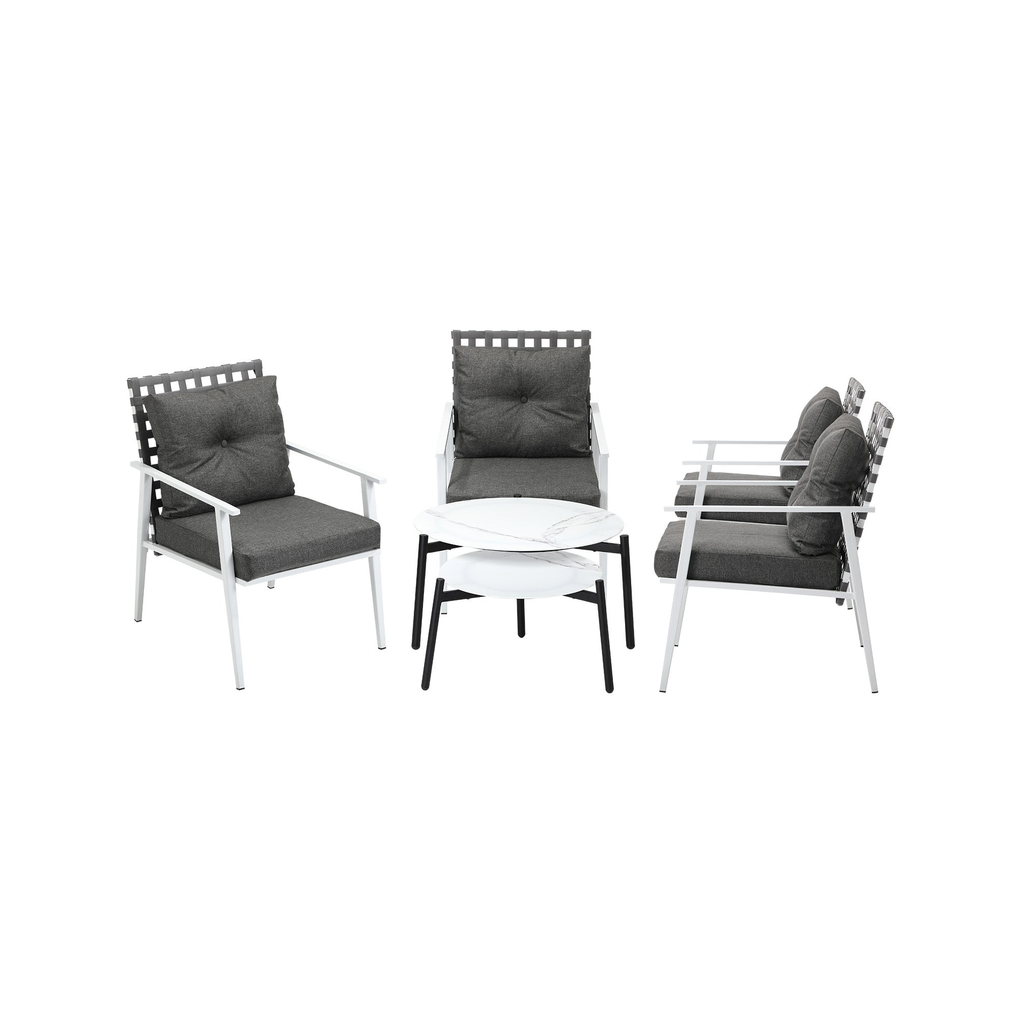 Livsip Outdoor Lounge Sets 6pc Patio Set White Round Table 4pc Rattan Chairs - Sunyee