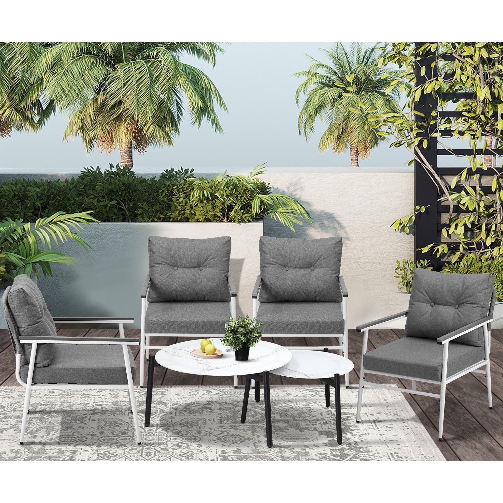 Livsip Outdoor Patio Setting 6PC Bistro Lounge Furniture White Table Sets