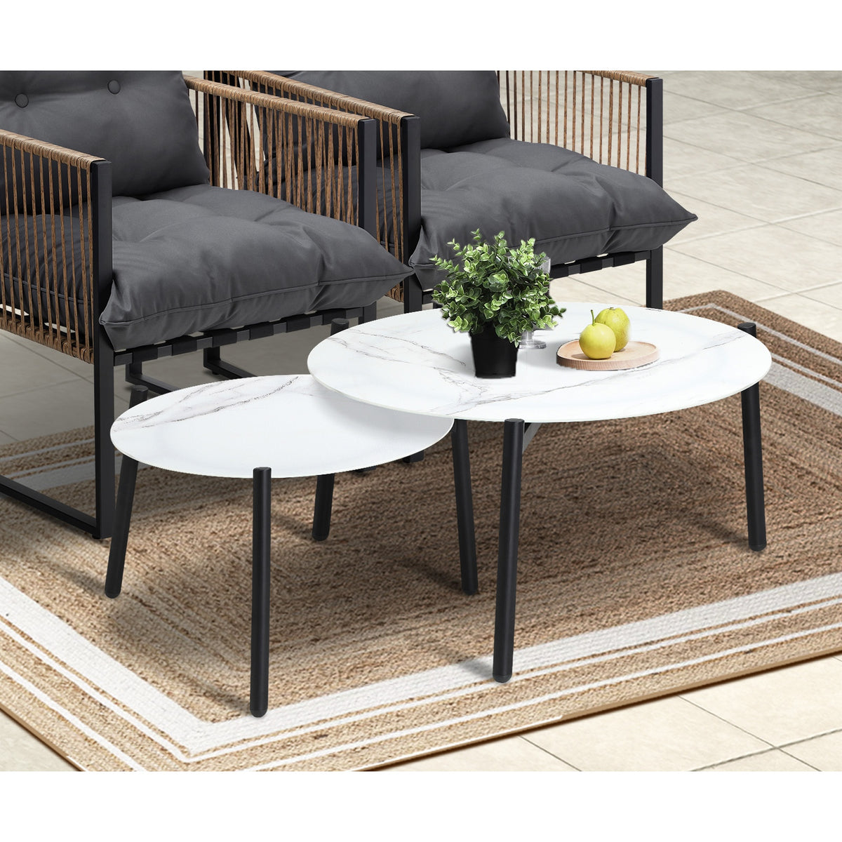 Livsip Outdoor Patio Setting Furniture White Coffee Table Set Rattan Chairs 6PCS - Sunyee