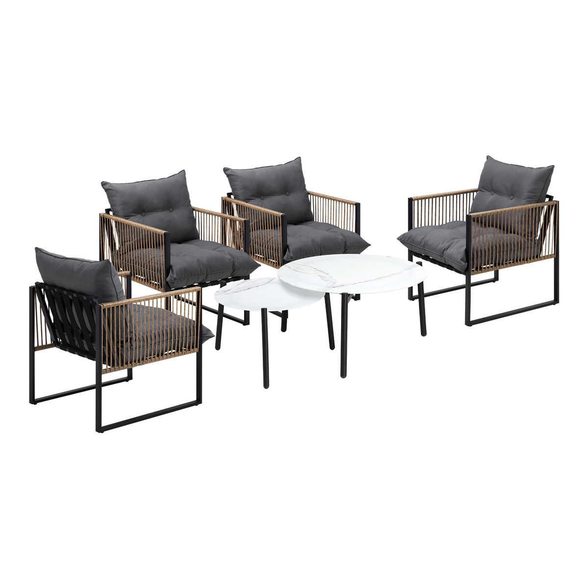 Livsip Outdoor Patio Setting Furniture White Coffee Table Set Rattan Chairs 6PCS - Sunyee