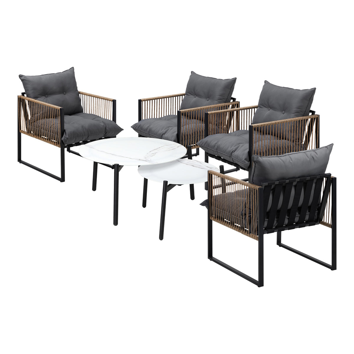 Livsip Outdoor Patio Setting Furniture White Coffee Table Set Rattan Chairs 6PCS - Sunyee