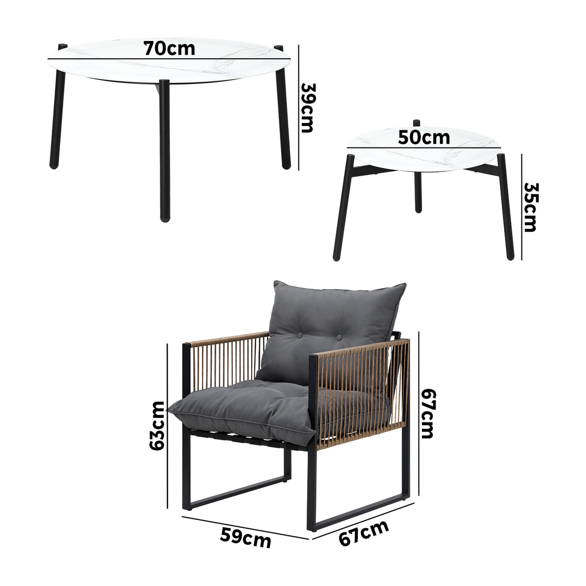 Livsip Outdoor Patio Setting Furniture White Coffee Table Set Rattan Chairs 6PCS - Sunyee