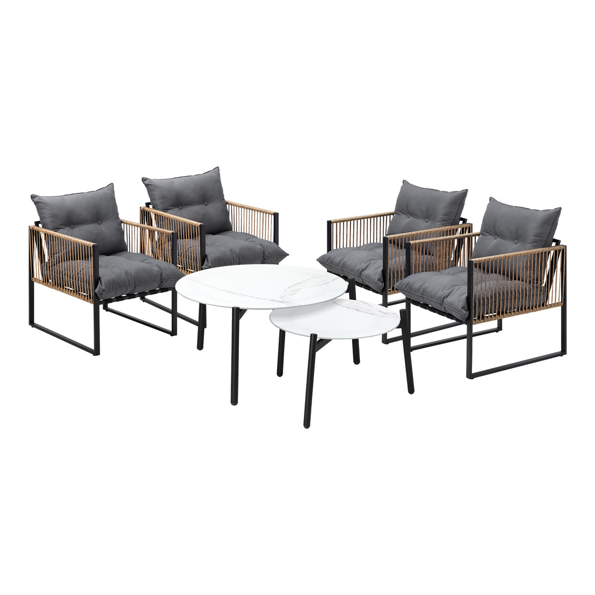 Livsip Outdoor Patio Setting Furniture White Coffee Table Set Rattan Chairs 6PCS - Sunyee