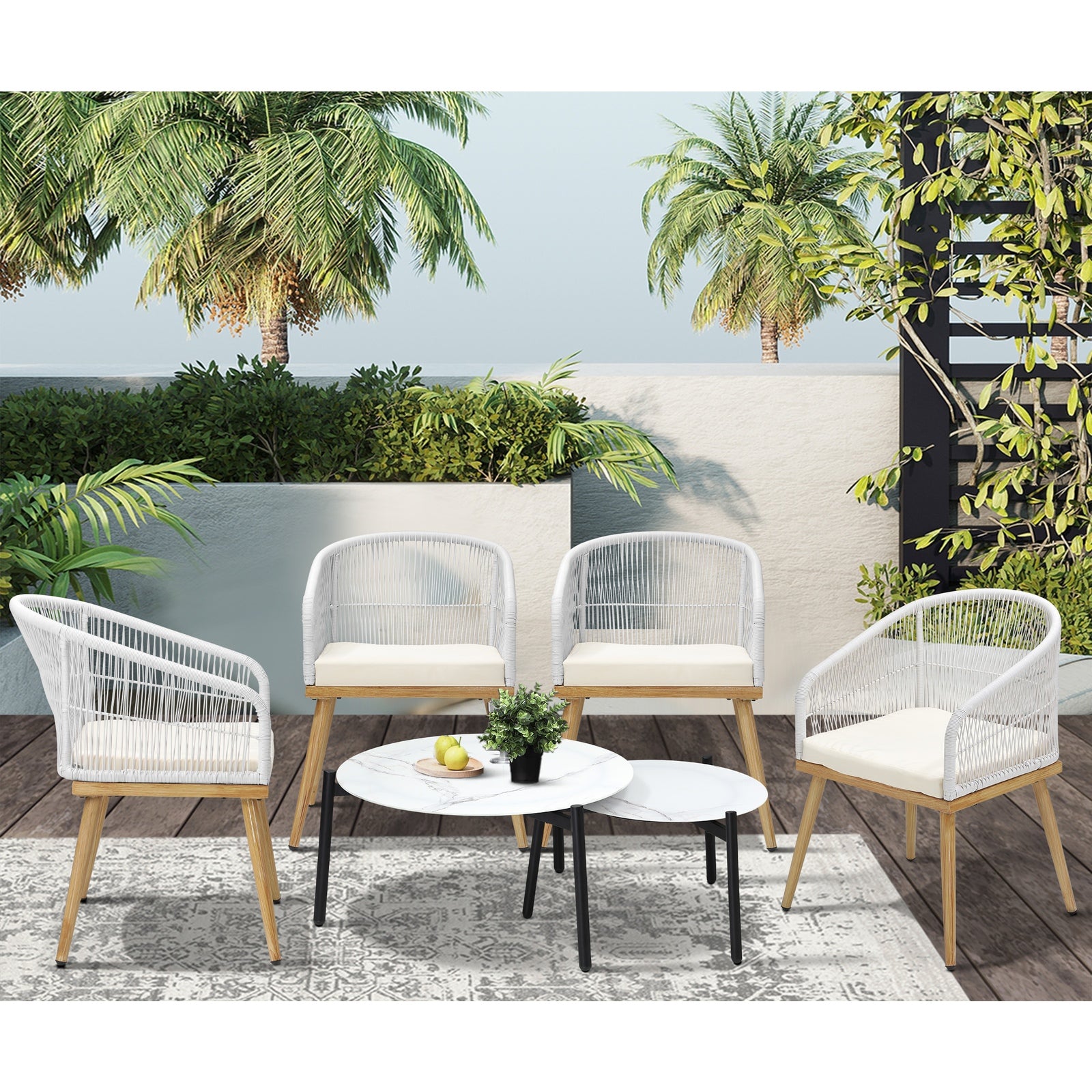 Livsip 6PCS Outdoor Patio Setting Bistro Set Lounge Furniture White Table Sets