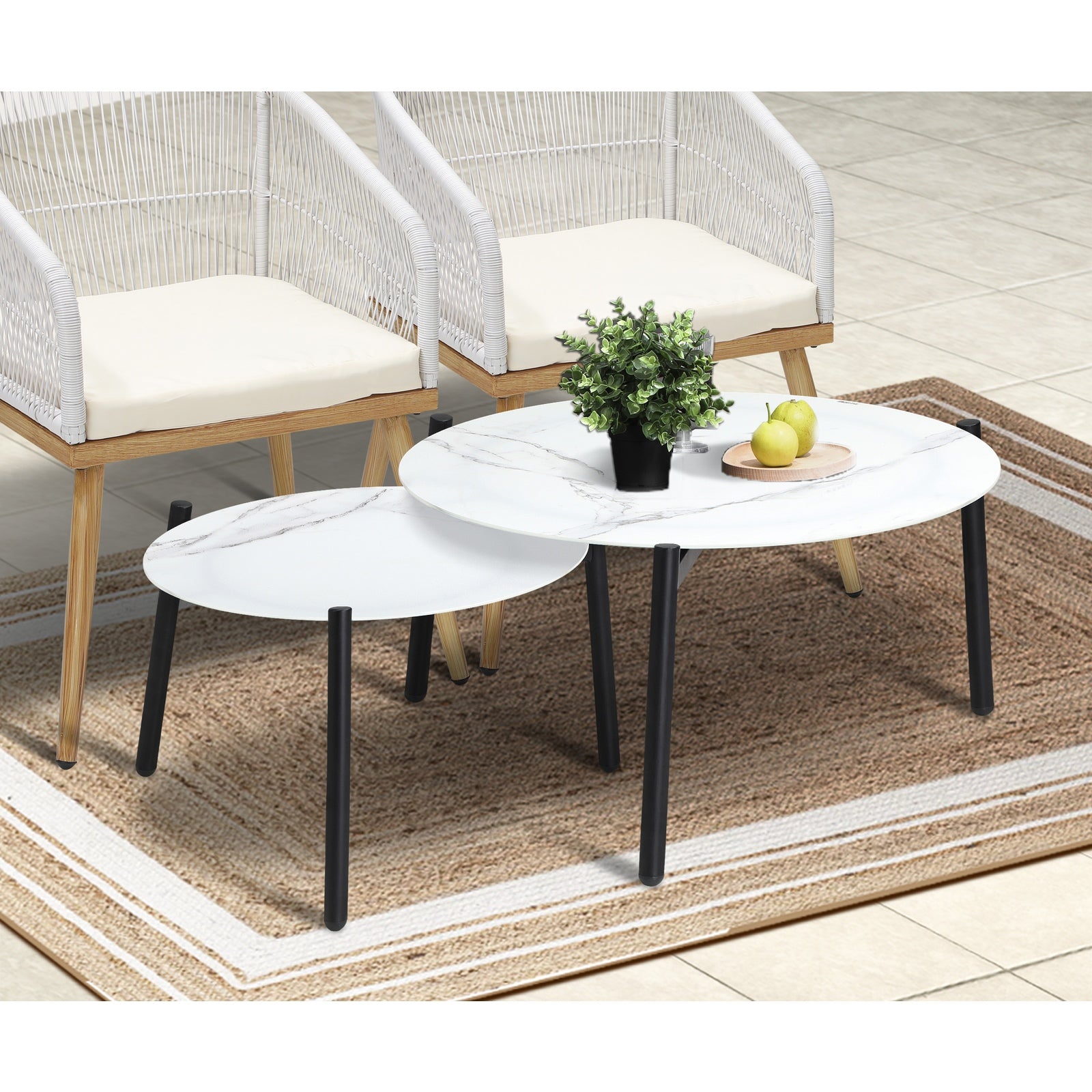 Livsip 6PCS Outdoor Patio Setting Bistro Set Lounge Furniture White Table Sets