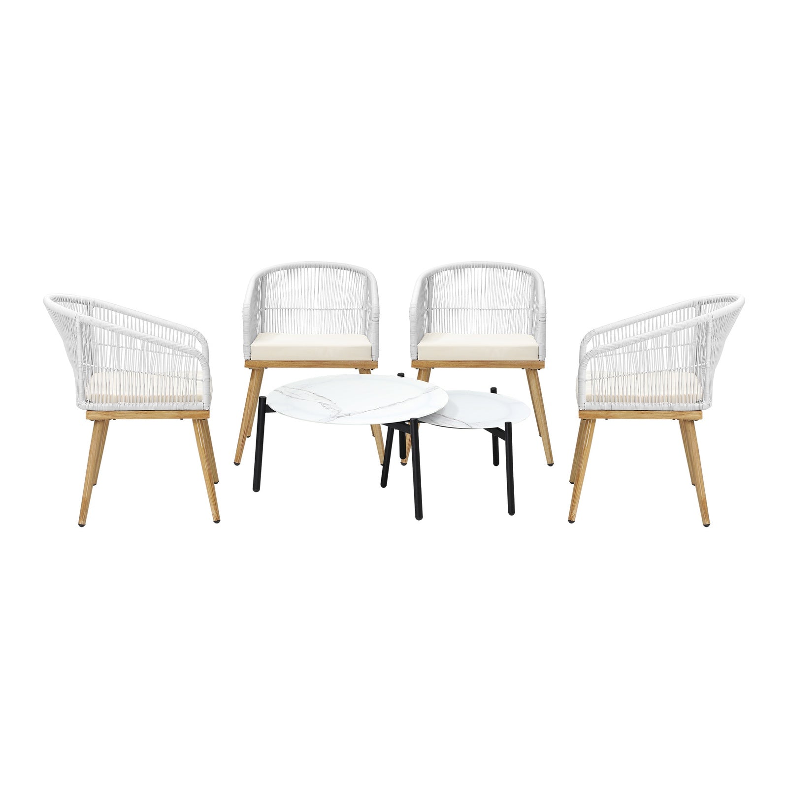 Livsip 6PCS Outdoor Patio Setting Bistro Set Lounge Furniture White Table Sets