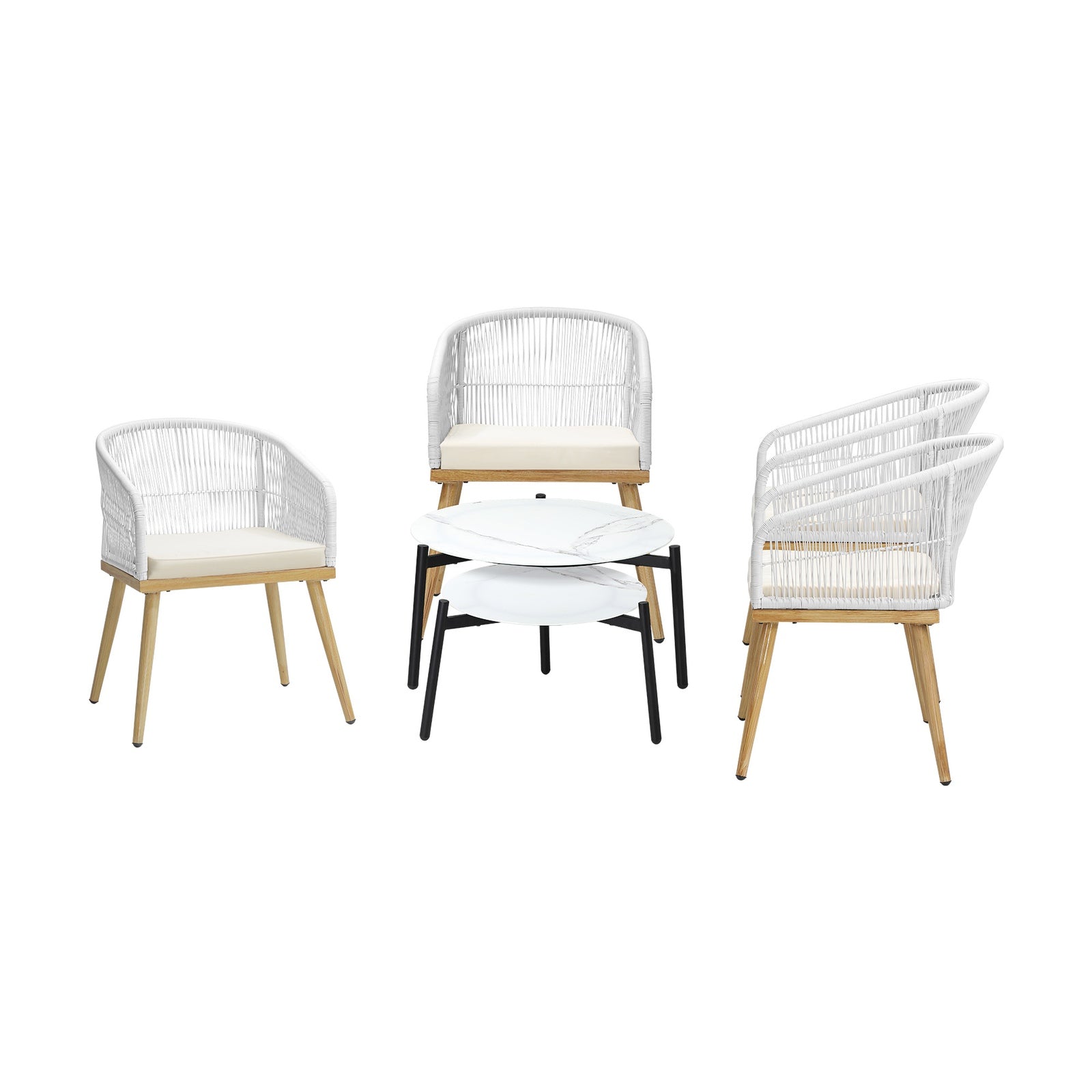 Livsip 6PCS Outdoor Patio Setting Bistro Set Lounge Furniture White Table Sets