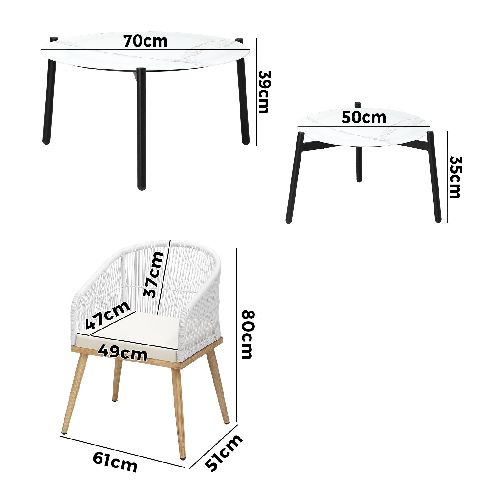 Livsip 6PCS Outdoor Patio Setting Bistro Set Lounge Furniture White Table Sets