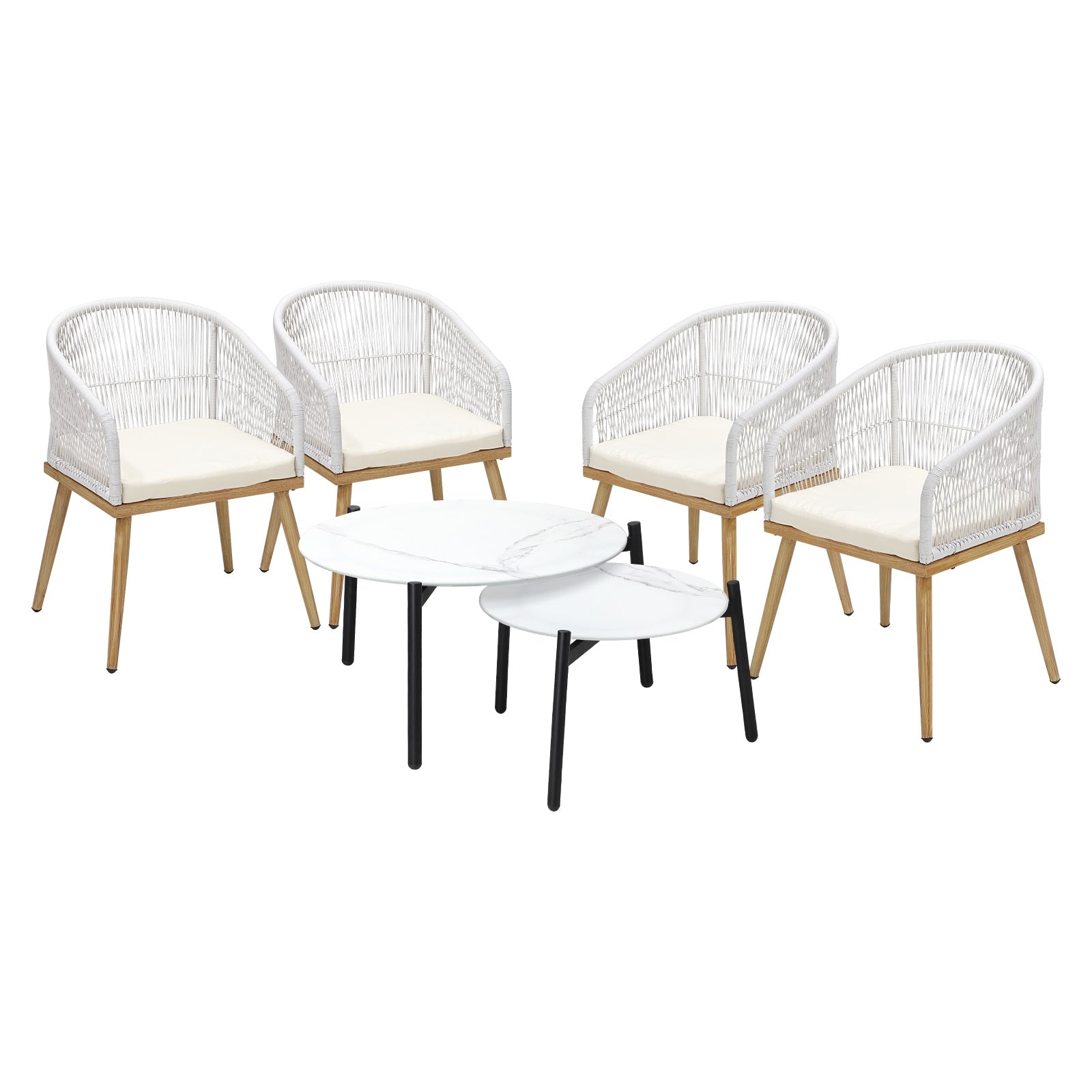 Livsip 6PCS Outdoor Patio Setting Bistro Set Lounge Furniture White Table Sets