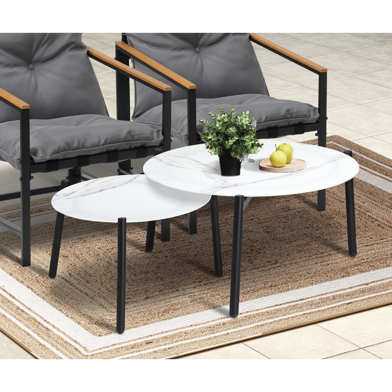 Livsip 6PC Outdoor Patio Furniture Set Round White Marble Table Sets - Sunyee