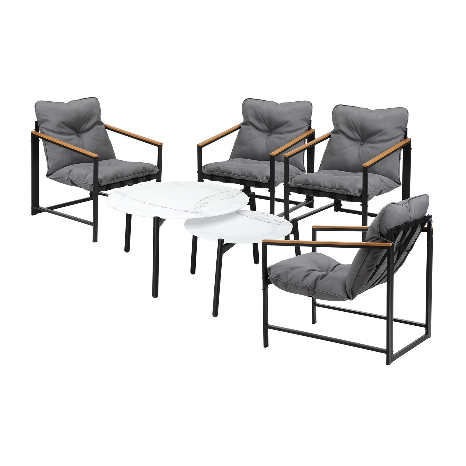 Livsip 6PC Outdoor Patio Furniture Set Round White Marble Table Sets - Sunyee