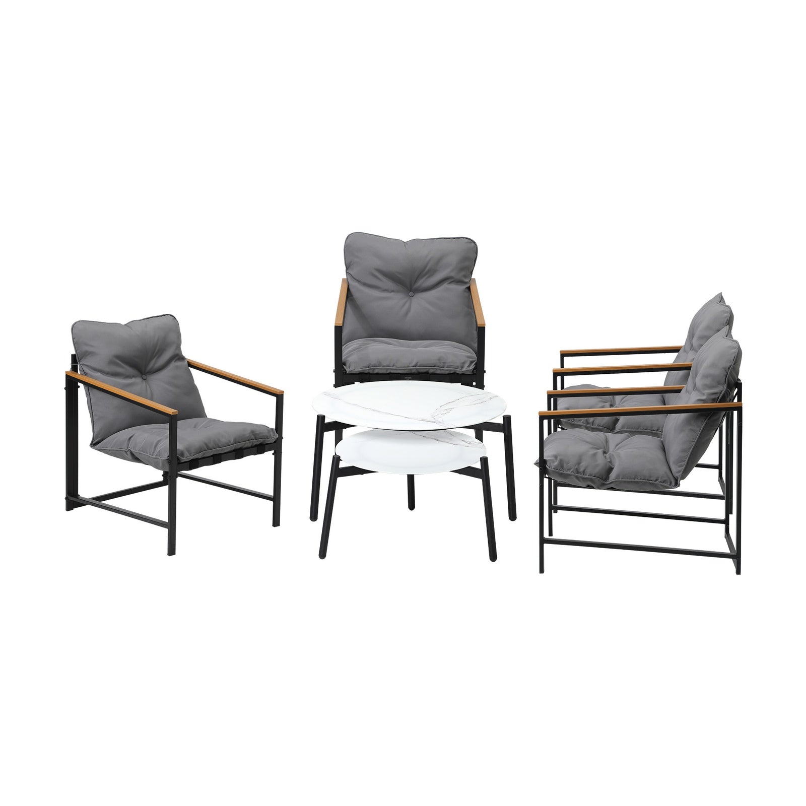 Livsip 6PC Outdoor Patio Furniture Set Round White Marble Table Sets - Sunyee