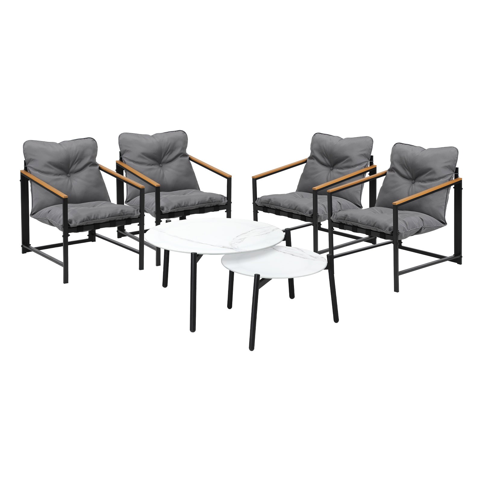 Livsip 6PC Outdoor Patio Furniture Set Round White Marble Table Sets - Sunyee