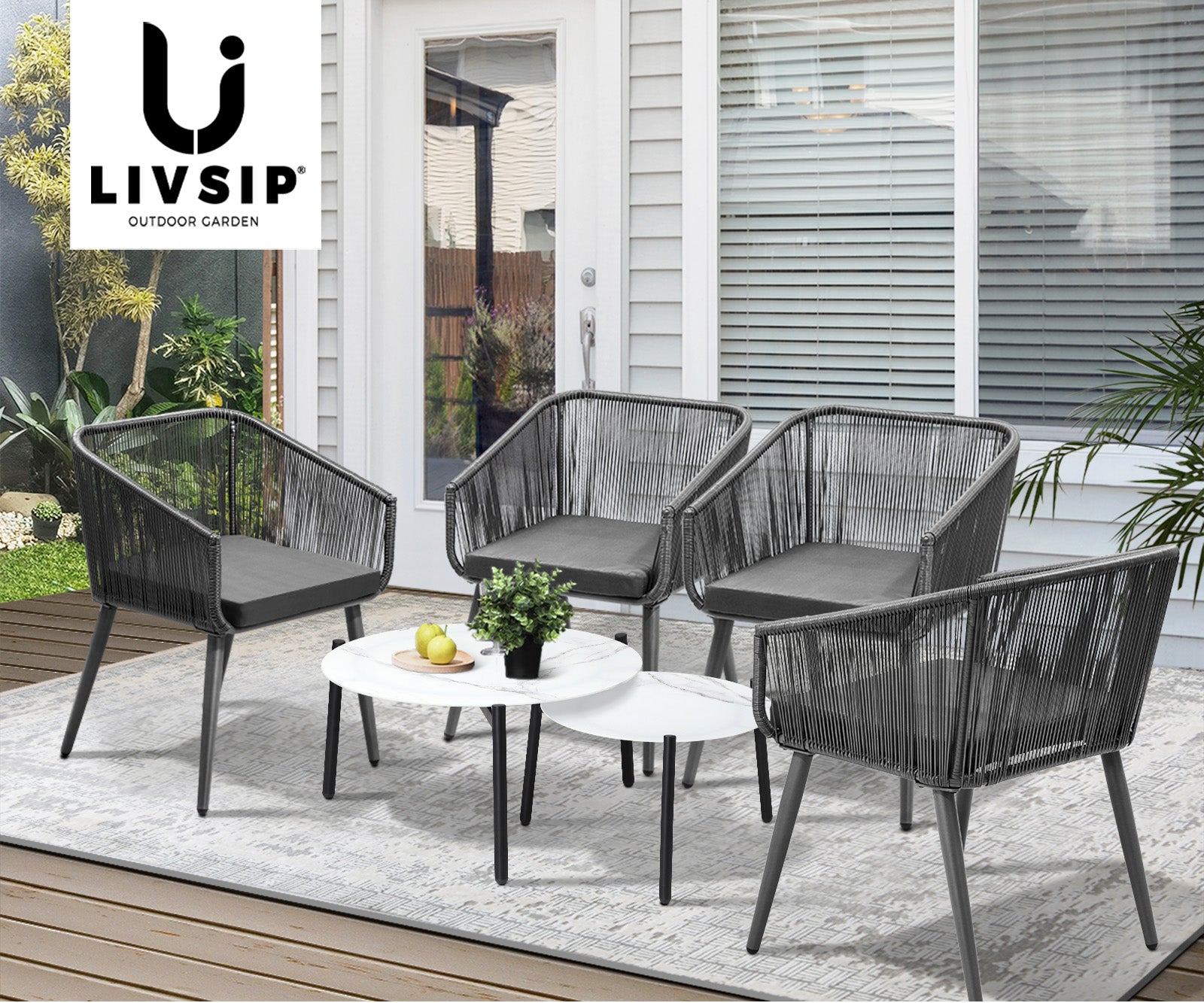 Livsip Outdoor Lounge Setting Furniture 6 Piece Patio Set - Sunyee
