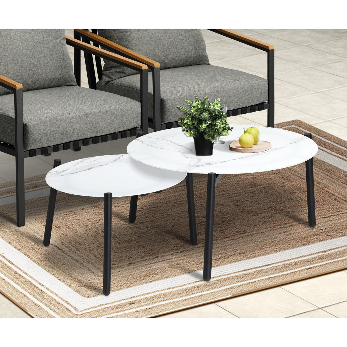 Livsip Outdoor Lounge Set Patio Furniture Coffee White 50/70cm Table Chairs 6PCS - Sunyee