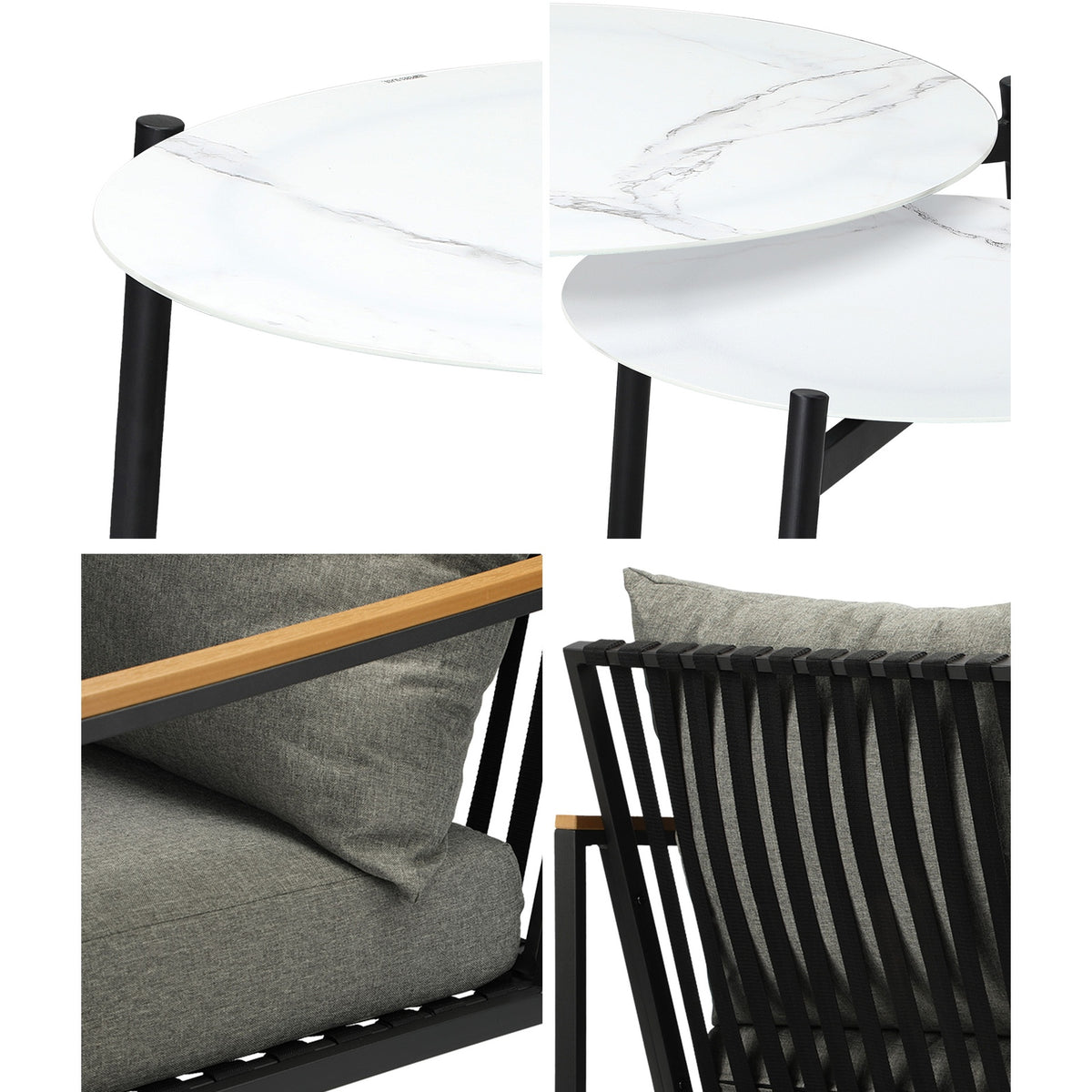 Livsip Outdoor Lounge Set Patio Furniture Coffee White 50/70cm Table Chairs 6PCS - Sunyee