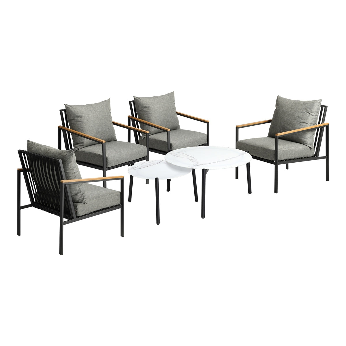 Livsip Outdoor Lounge Set Patio Furniture Coffee White 50/70cm Table Chairs 6PCS - Sunyee