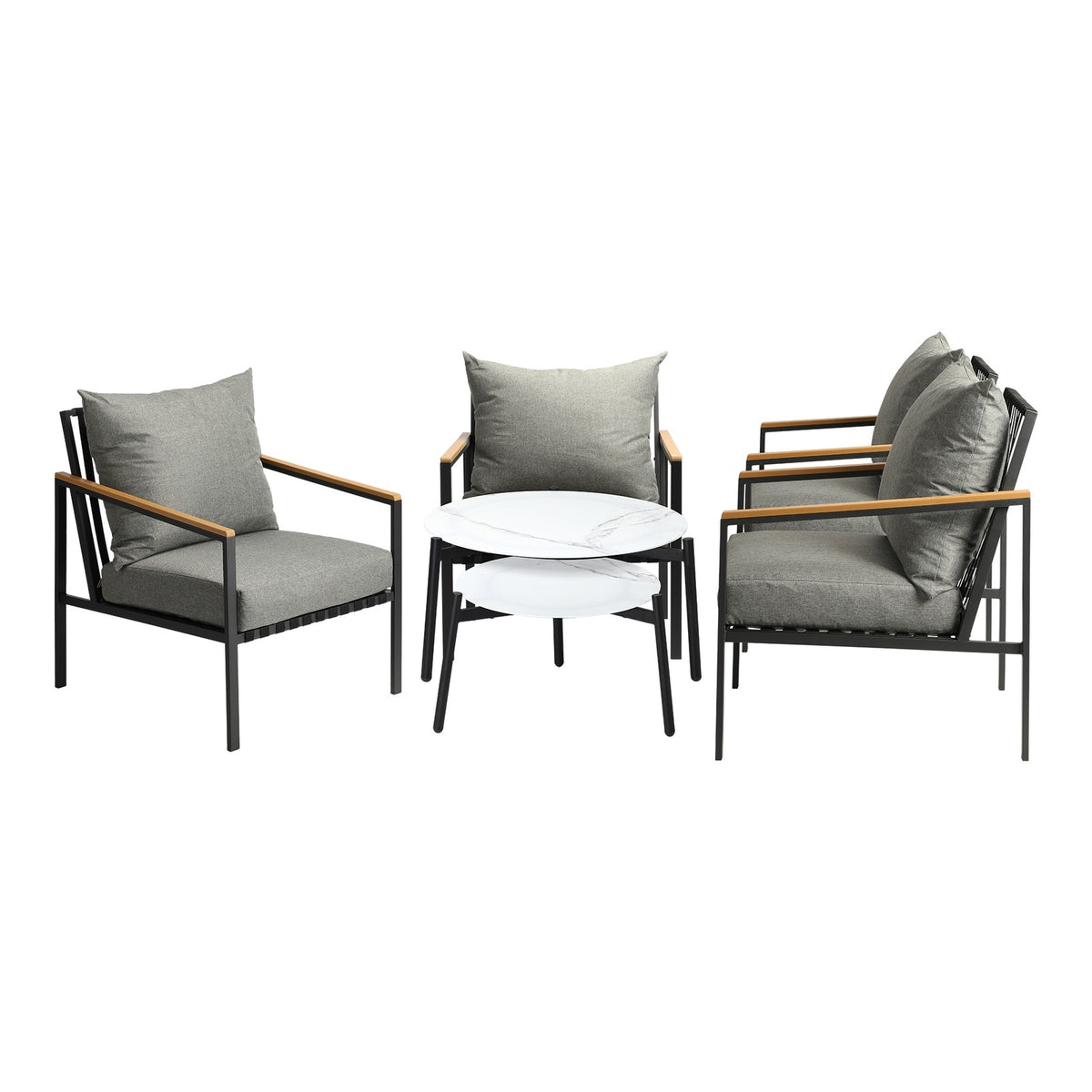 Livsip Outdoor Lounge Set Patio Furniture Coffee White 50/70cm Table Chairs 6PCS - Sunyee