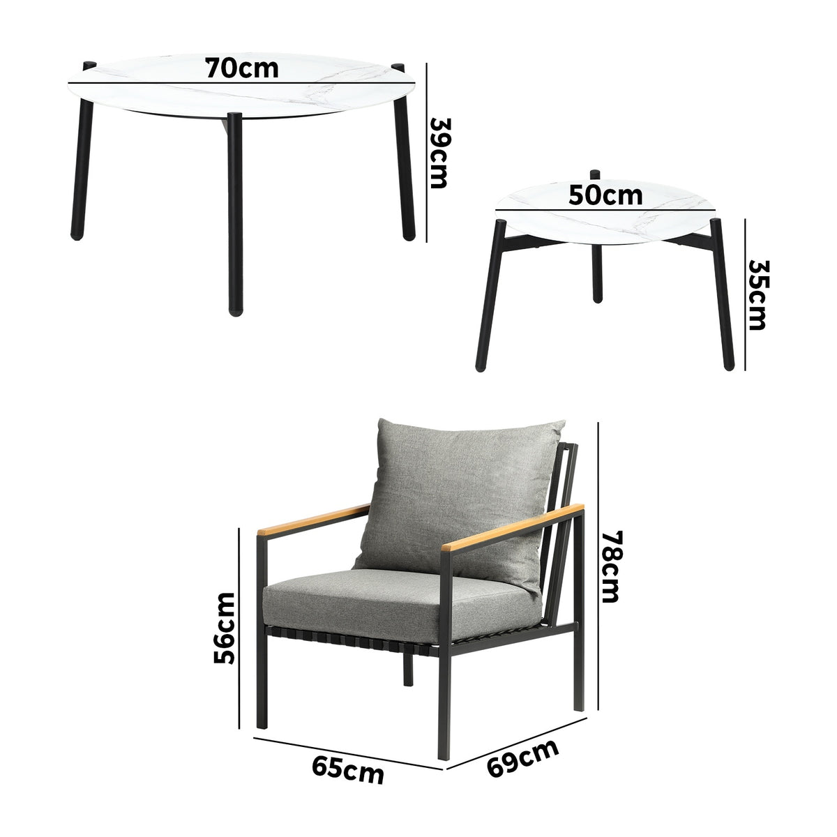 Livsip Outdoor Lounge Set Patio Furniture Coffee White 50/70cm Table Chairs 6PCS - Sunyee