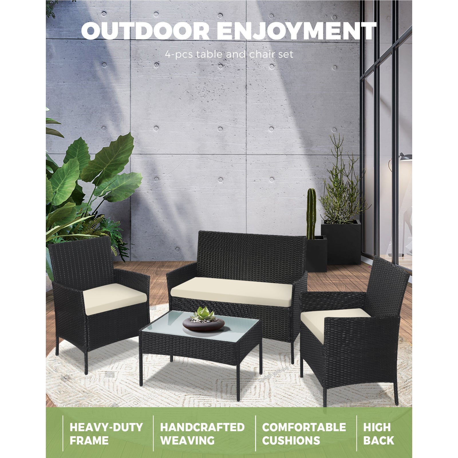 Livsip Outdoor Furniture Setting 4-Piece Lounge Dining Set Wicker Garden Patio - Sunyee