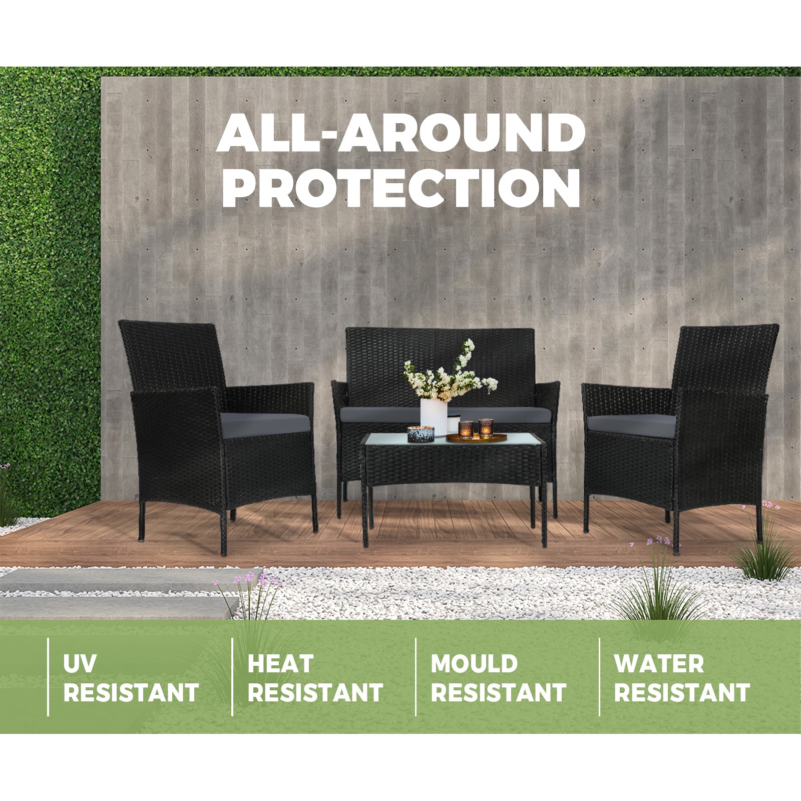 Livsip Outdoor Furniture Setting 4-Piece Lounge Dining Set Wicker Garden Patio - Sunyee