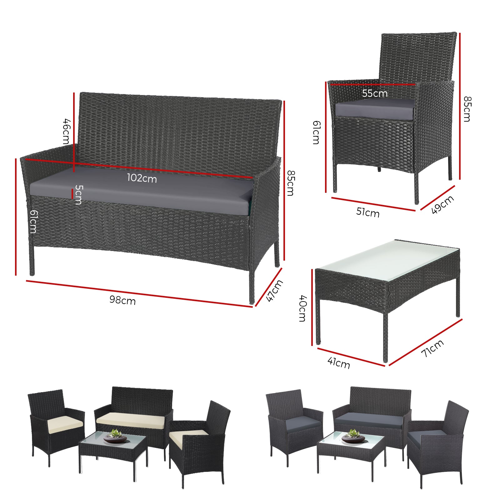 Livsip Outdoor Furniture Setting 4-Piece Lounge Dining Set Wicker Garden Patio - Sunyee
