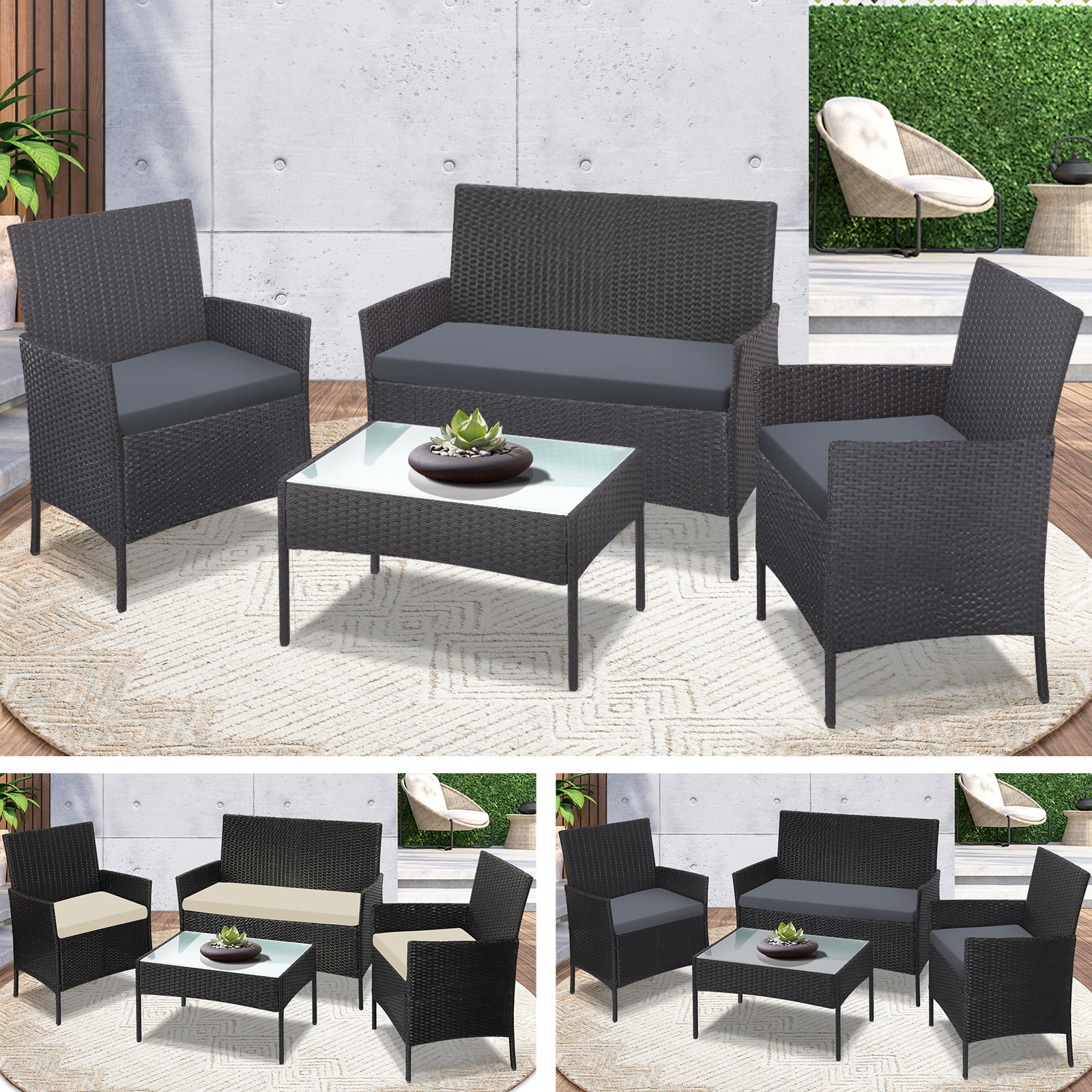 Livsip Outdoor Furniture Setting 4-Piece Lounge Dining Set Wicker Garden Patio - Sunyee